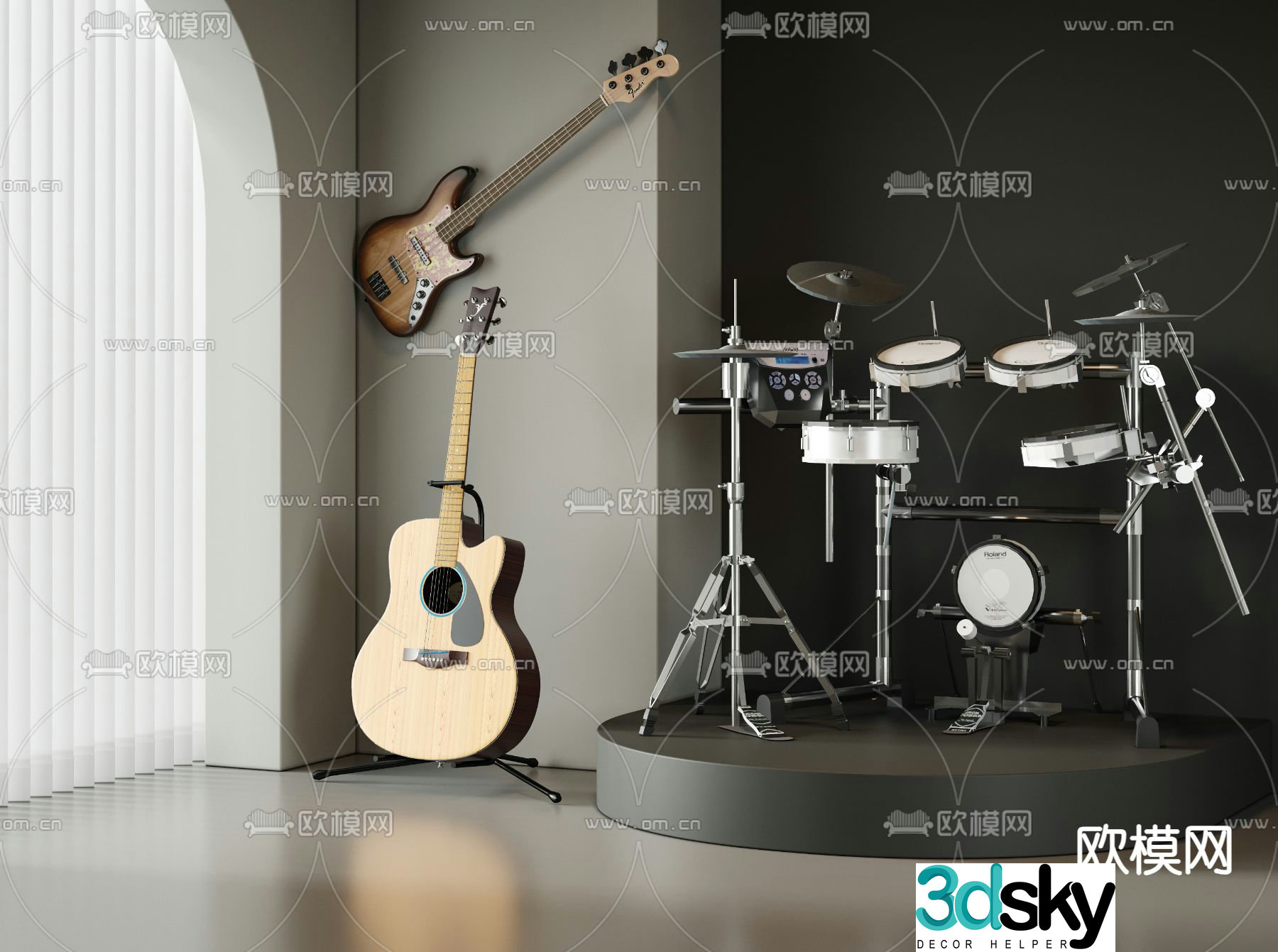 guitar drum 3d model