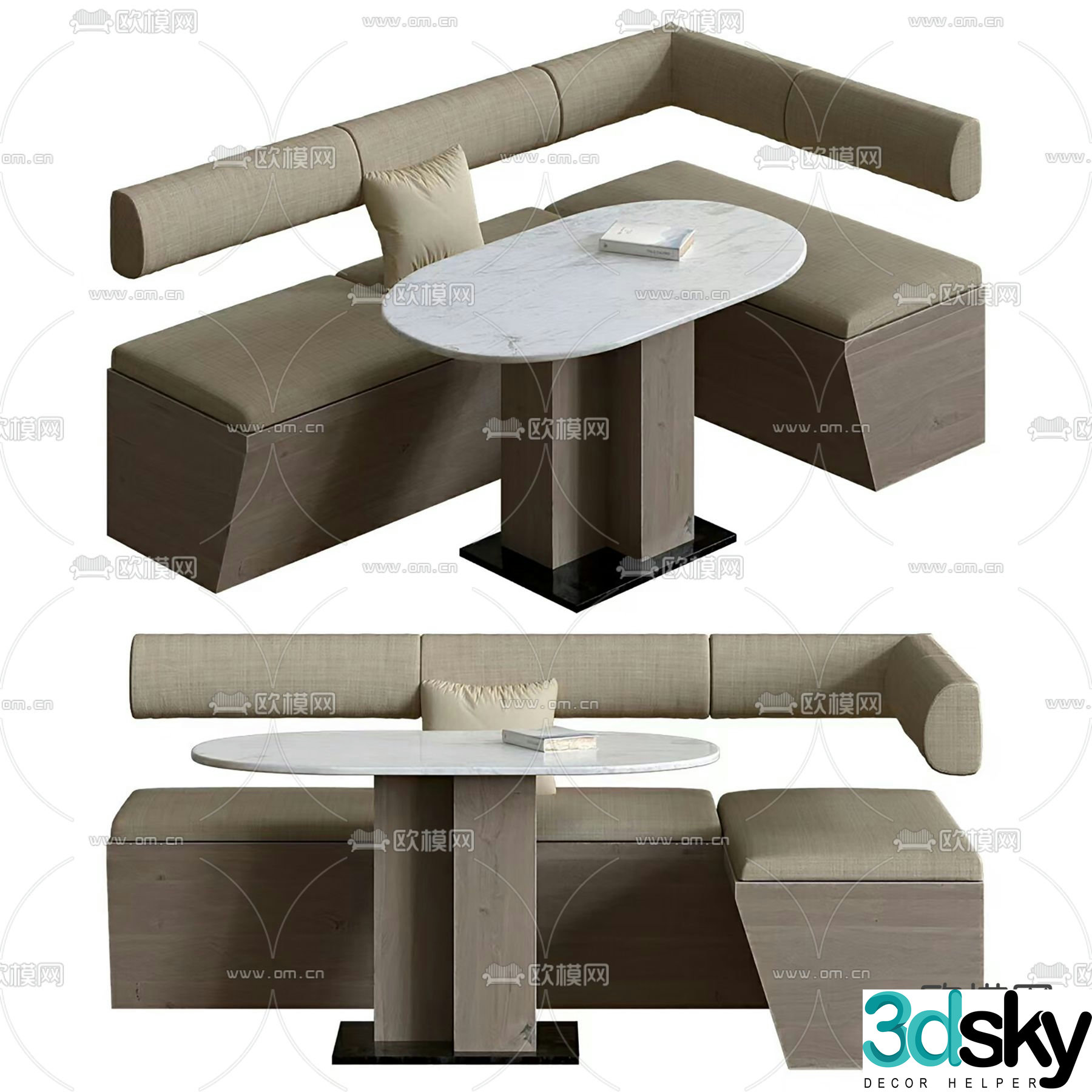 3D model of booth dining table and chair