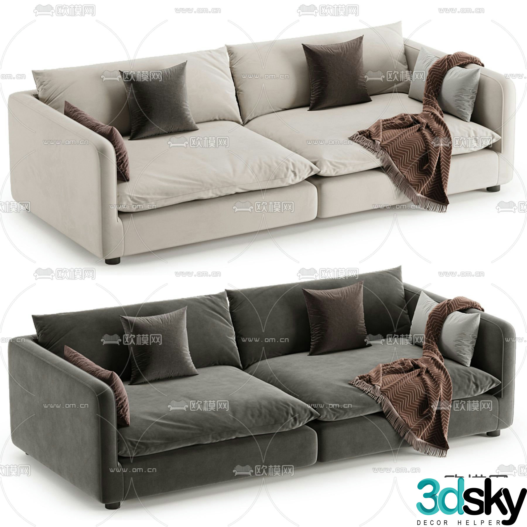 Modern double sofa upholstered sofa 3d model