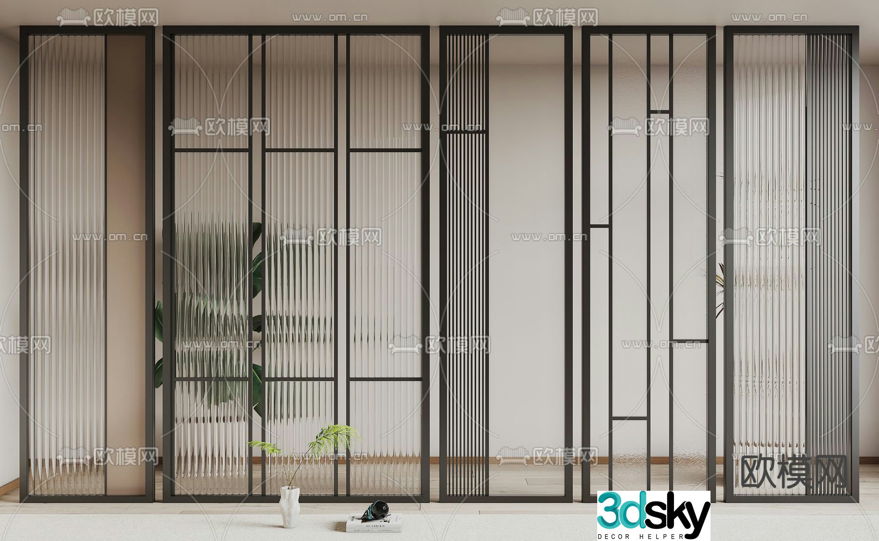 Wrought iron partition glass partition 3d model