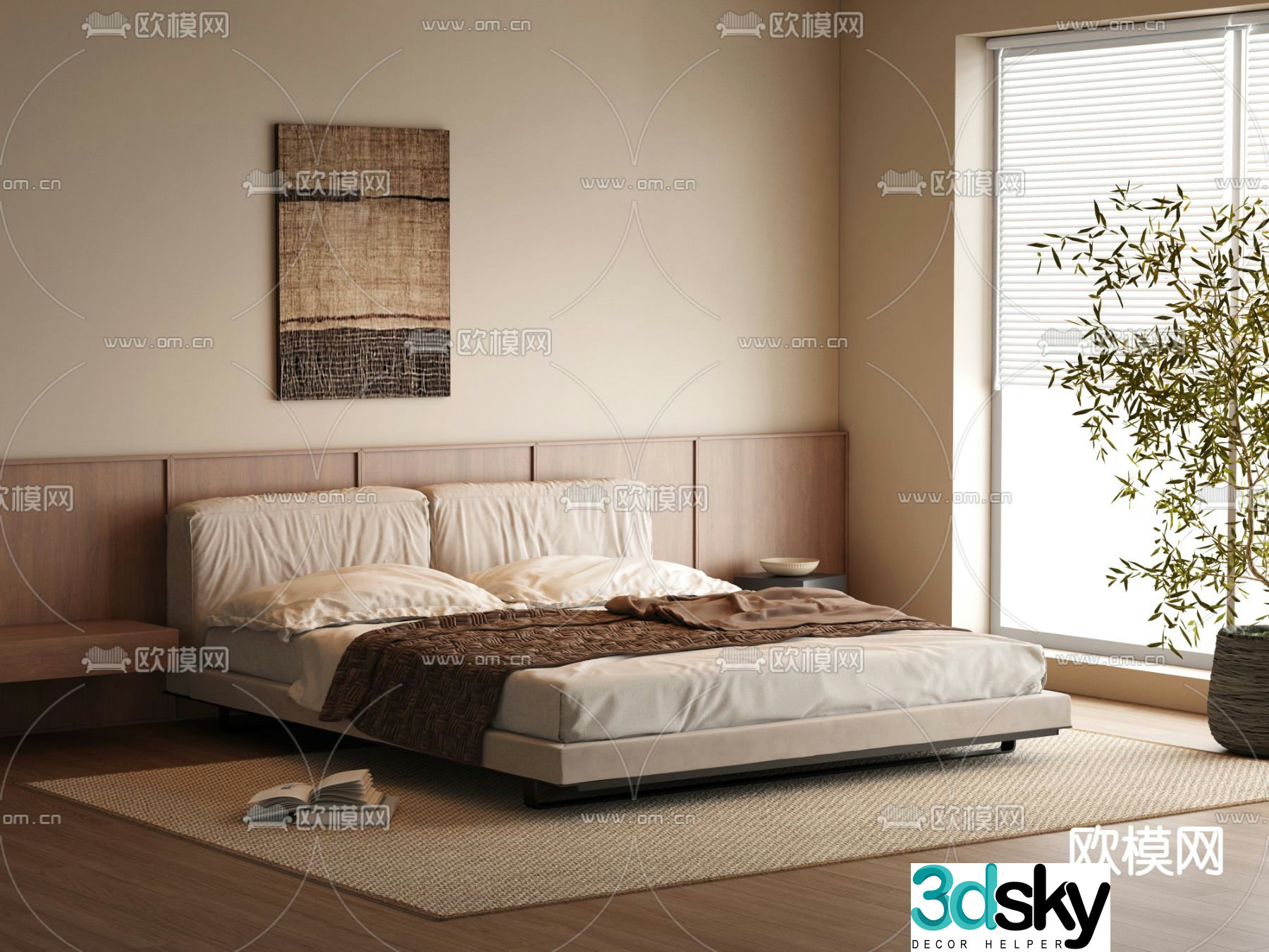 Wabi-sabi double bed 3d model