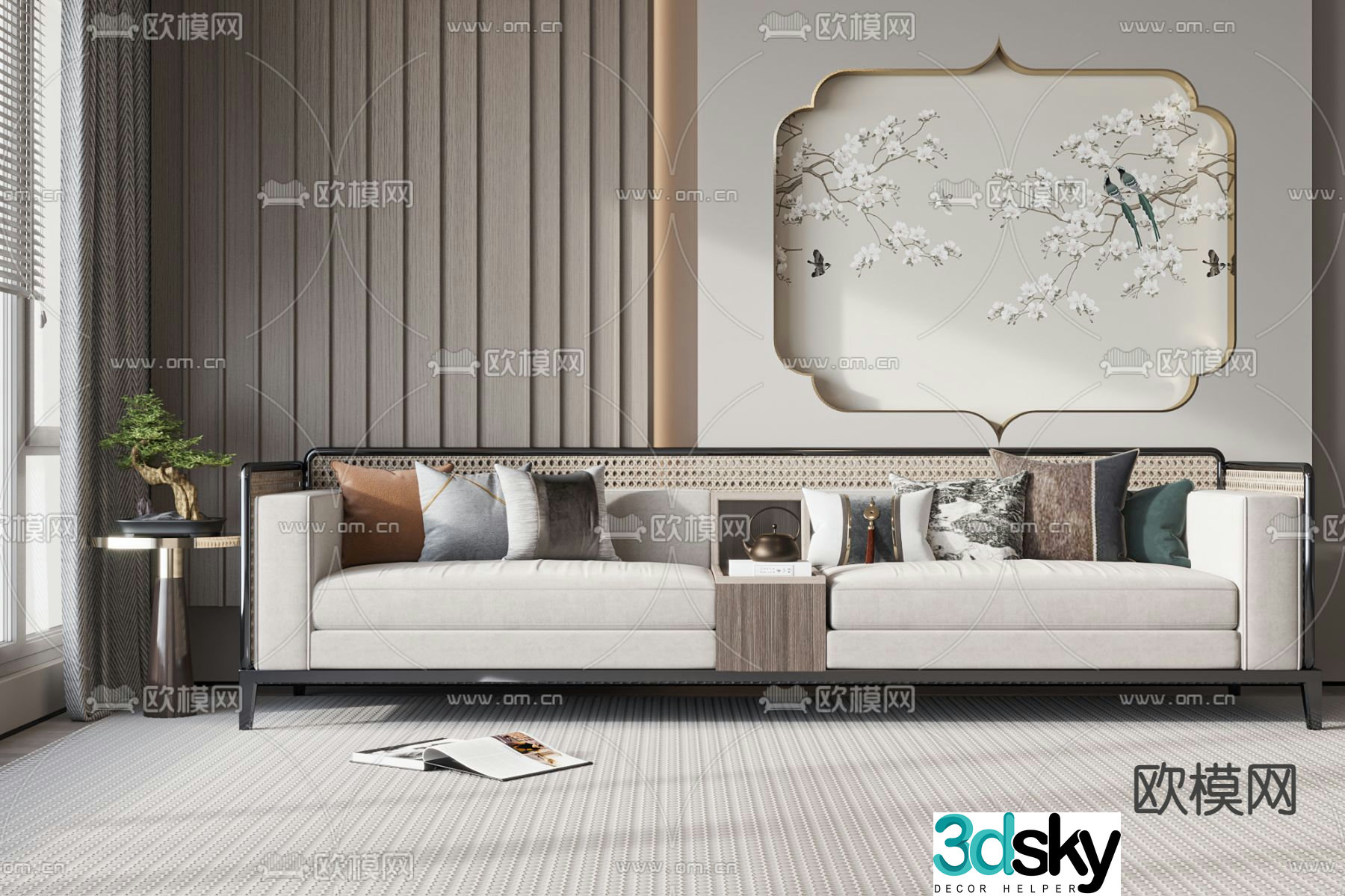 New Chinese style multi-person sofa 3d model