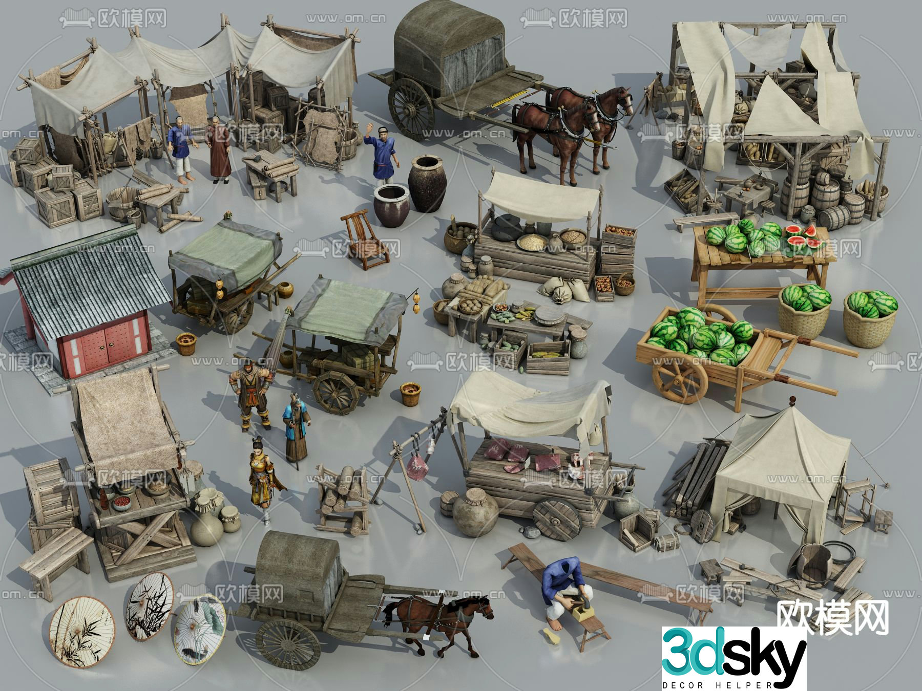 3D model of ancient commercial street sketches