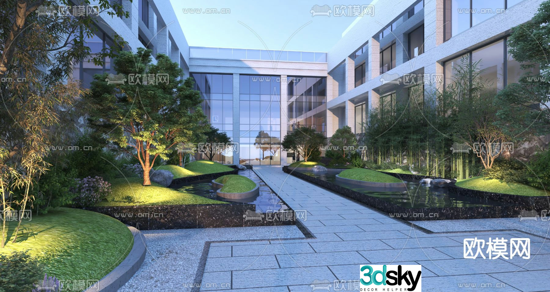 Modern office building landscape courtyard 3d model