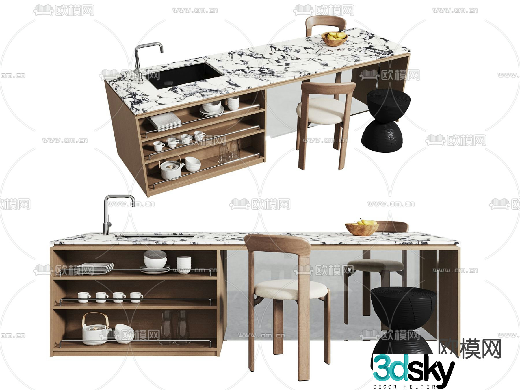 Cream style bar island 3D model