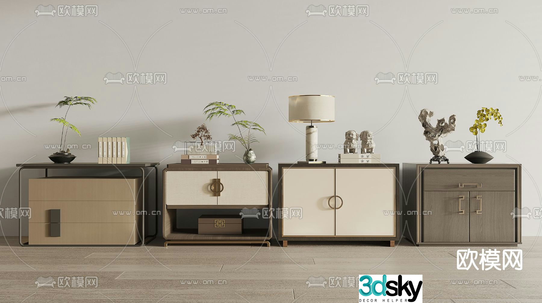 New Chinese style bedside table 3d model