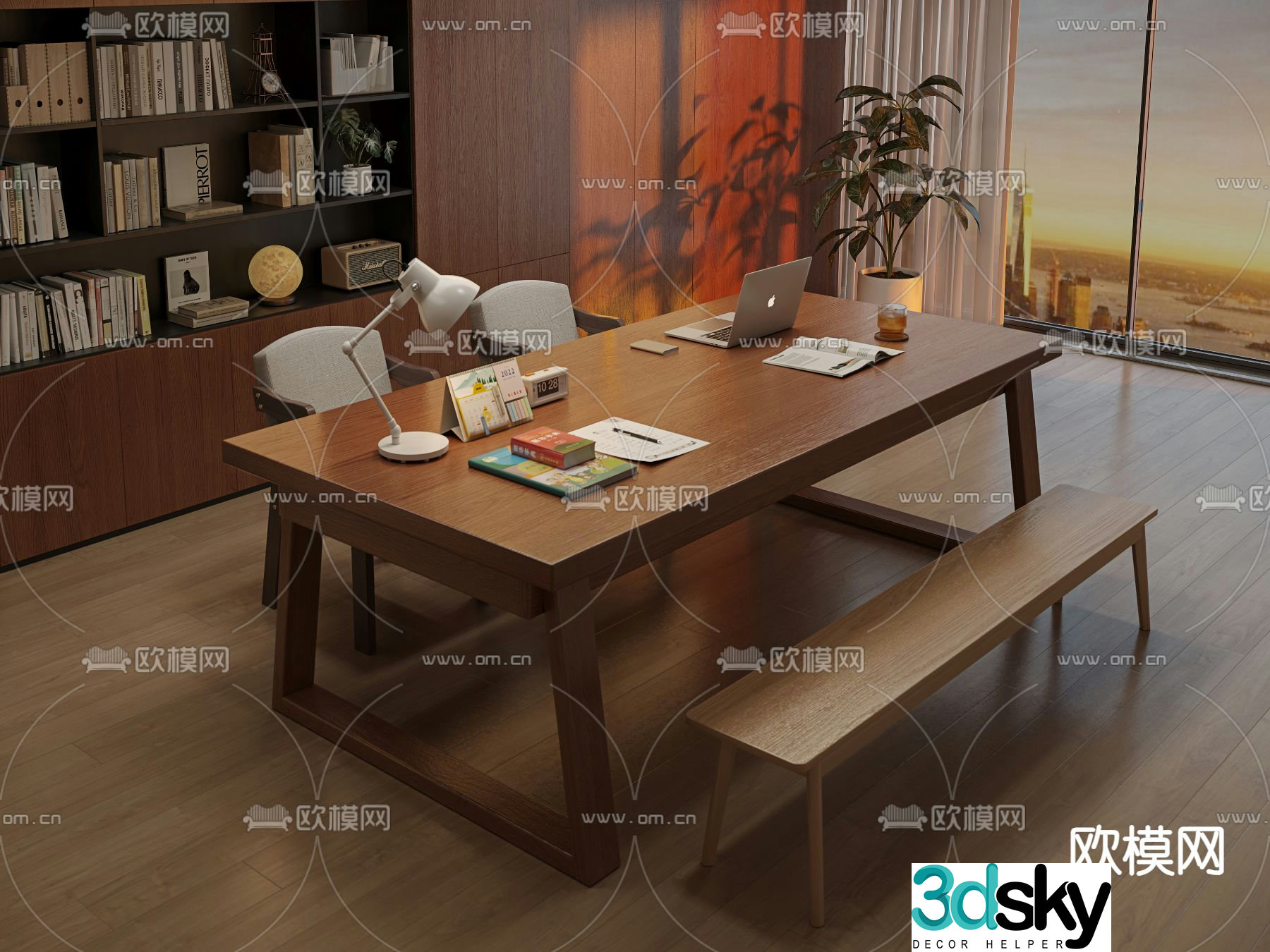 Modern desk study table reading table 3d model