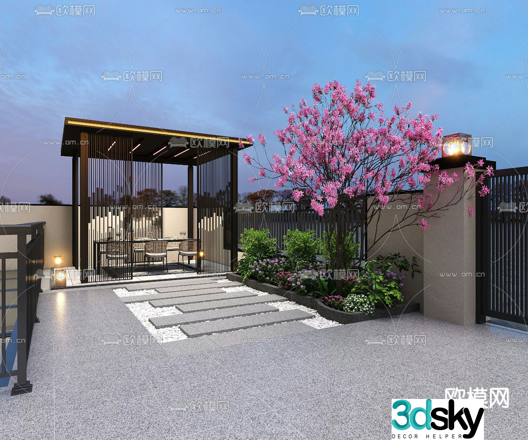 New Chinese style courtyard garden pavilion patio 3d model