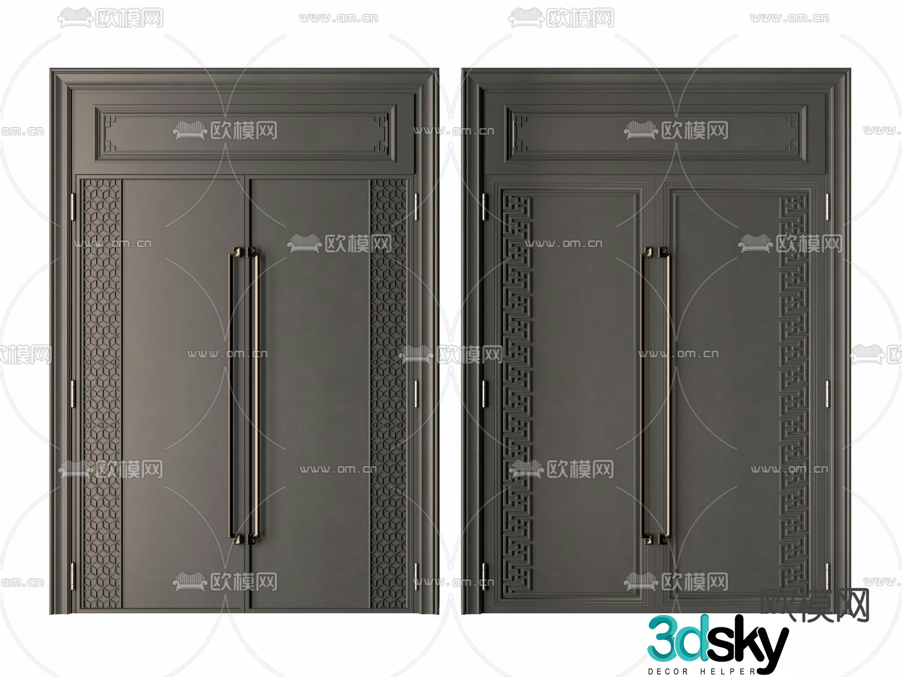 New Chinese style entrance door double open door 3D model