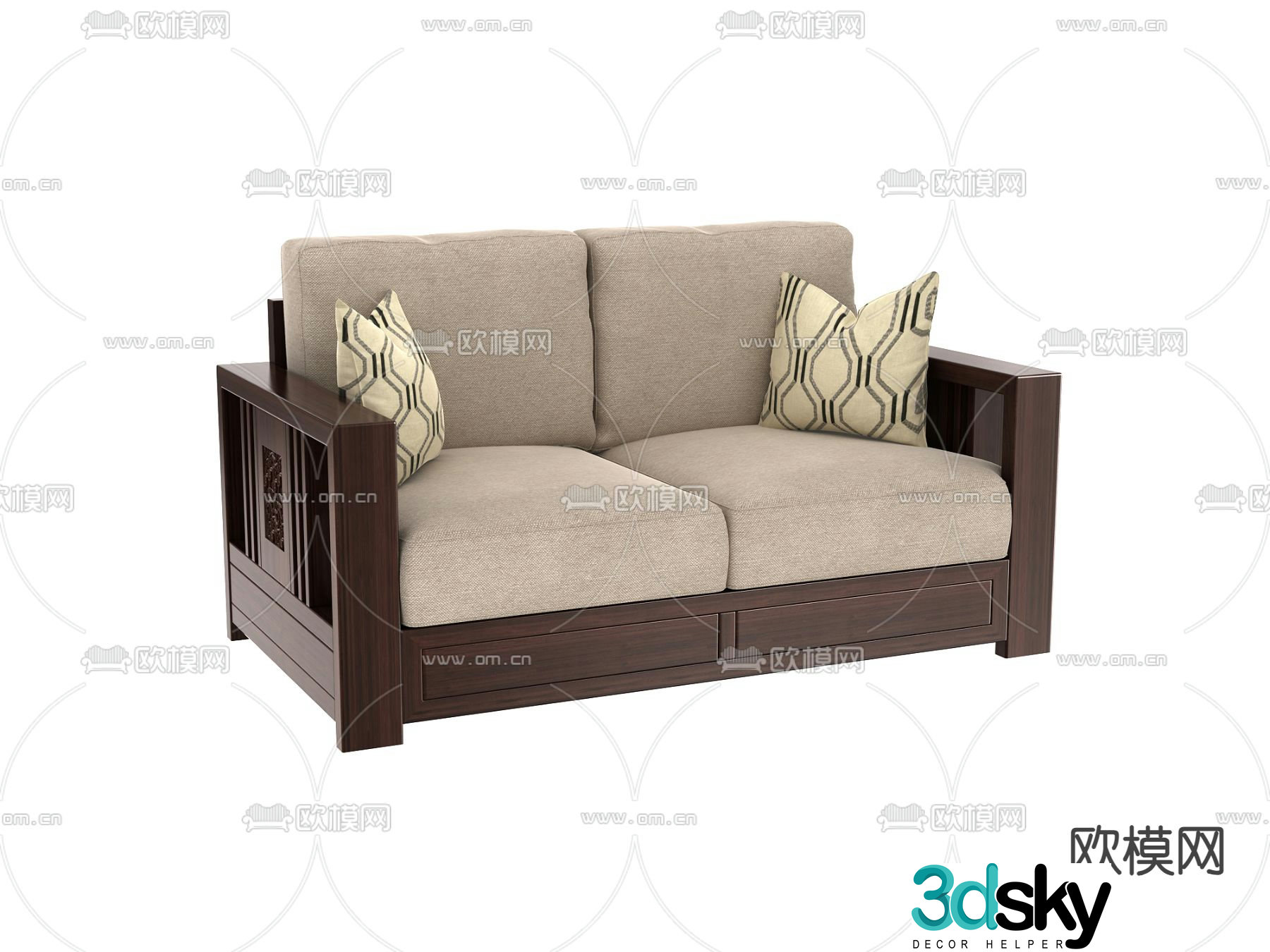 New Chinese style sofa double sofa 3d model