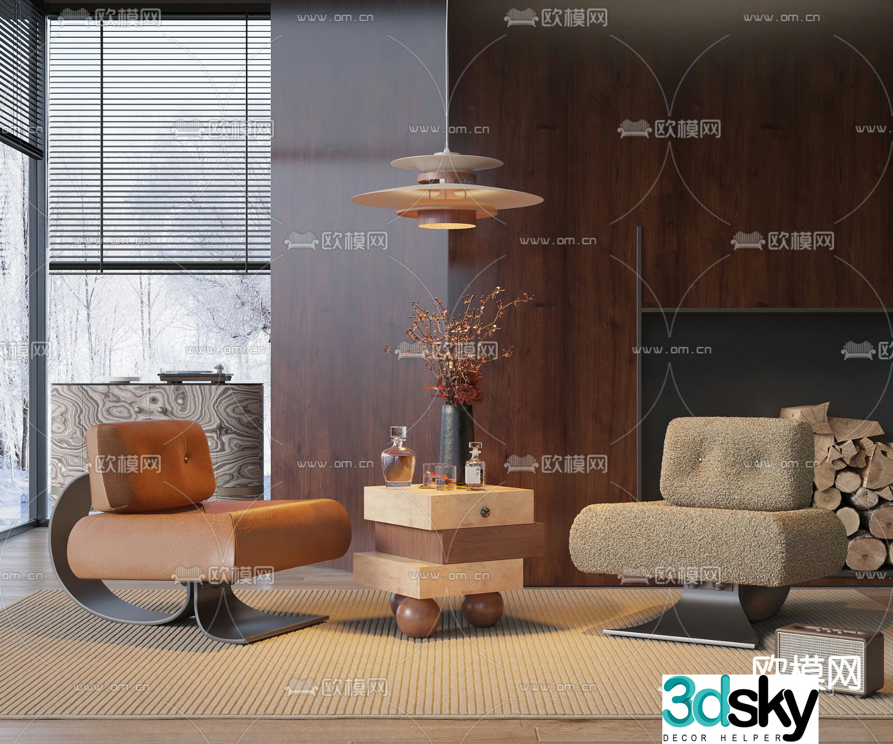 Wabi-sabi sofa chair leisure chair table 3d model