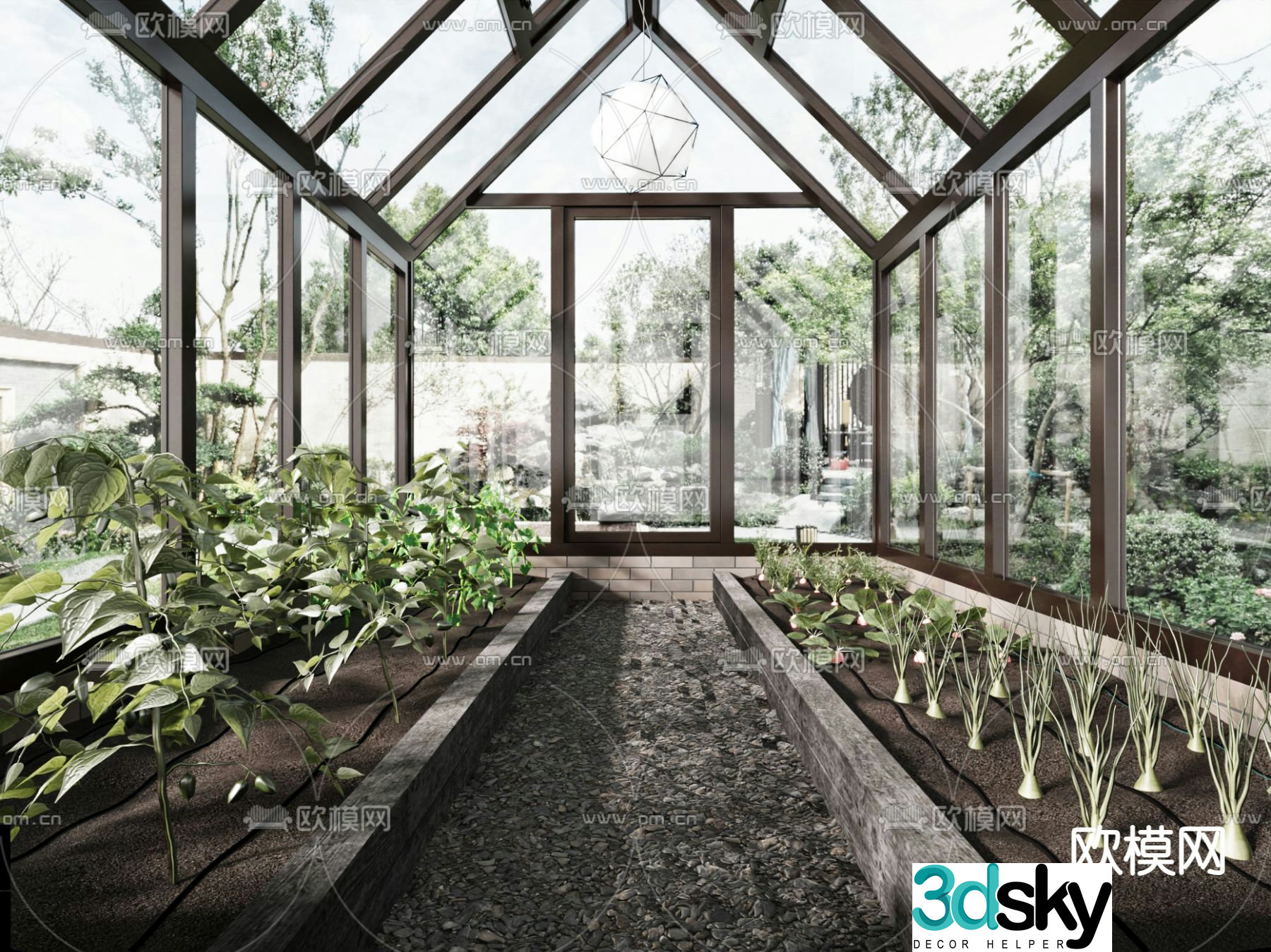 Greenhouse vegetable garden indoor vegetable patch glass room sun room 3D model