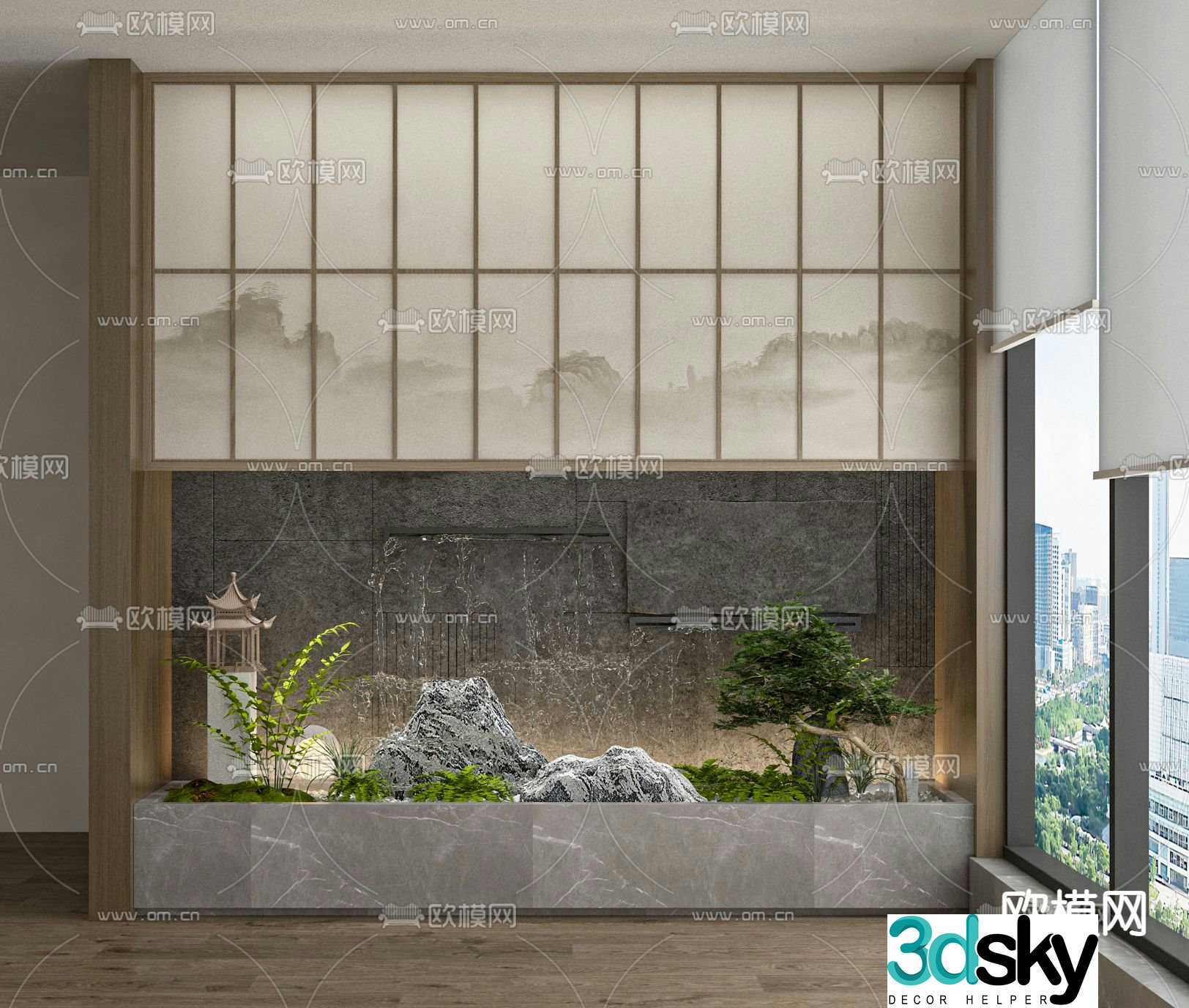 New Chinese style waterscape indoor landscaping mountain rock waterscape 3D model