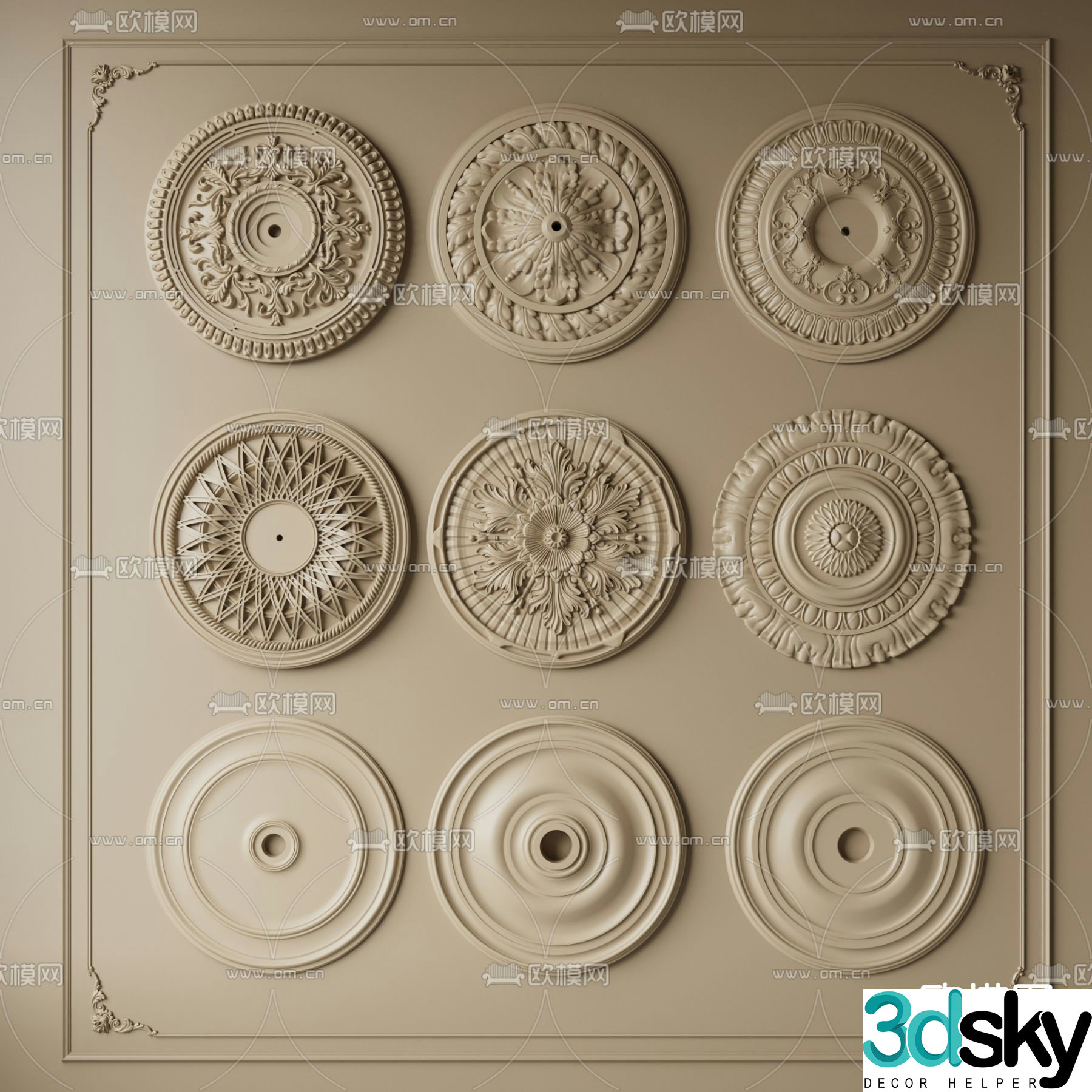 European gypsum lamp plate 3D model