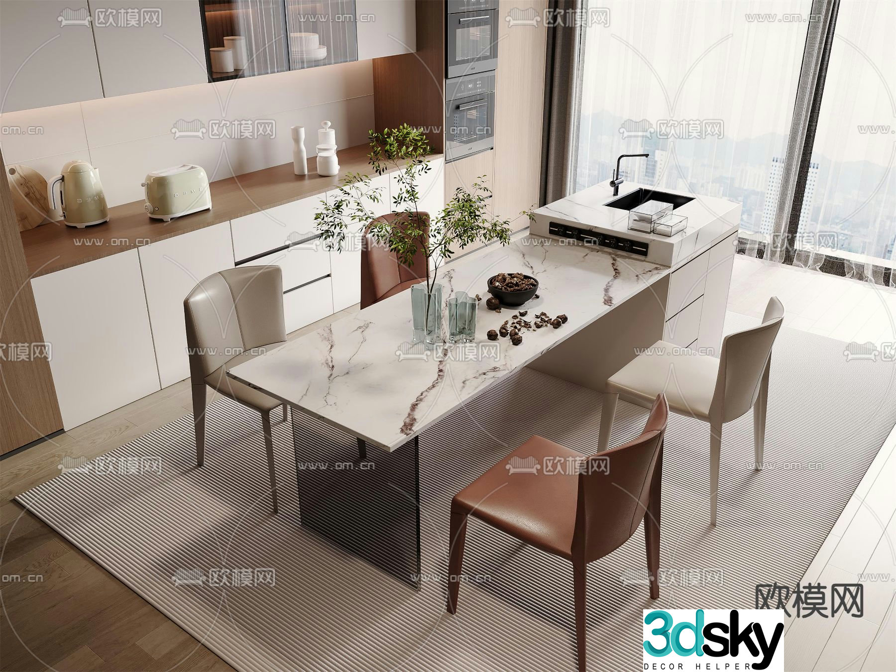 Nakajima dining table and chairs 3d model
