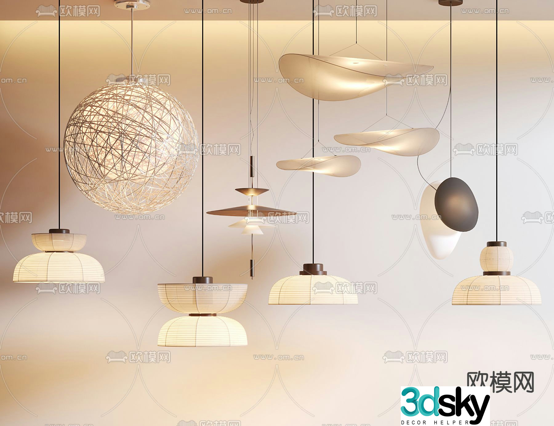 Wabi-sabi style chandelier combination 3D model