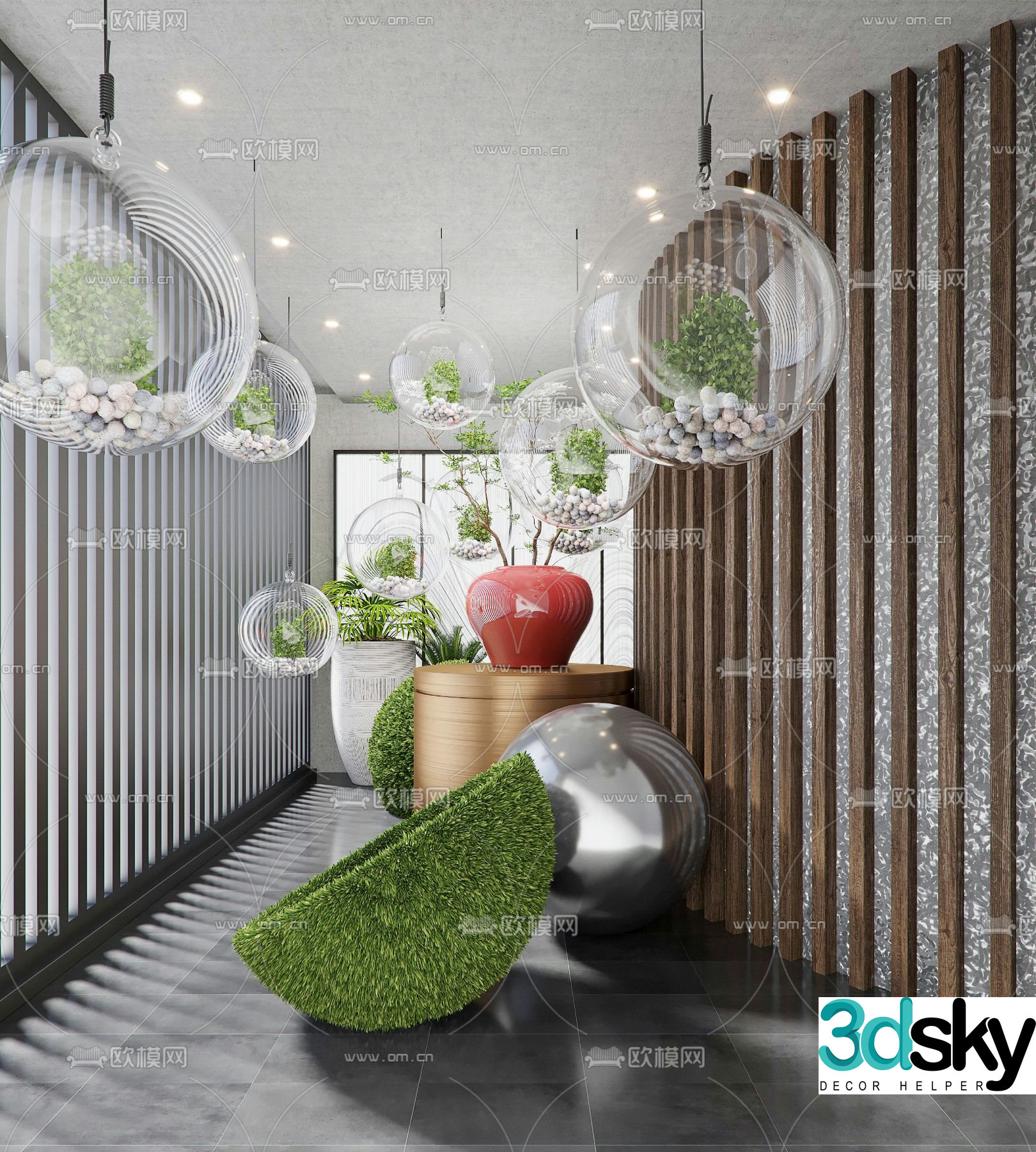 Indoor installation landscaping moss hemisphere 3D model