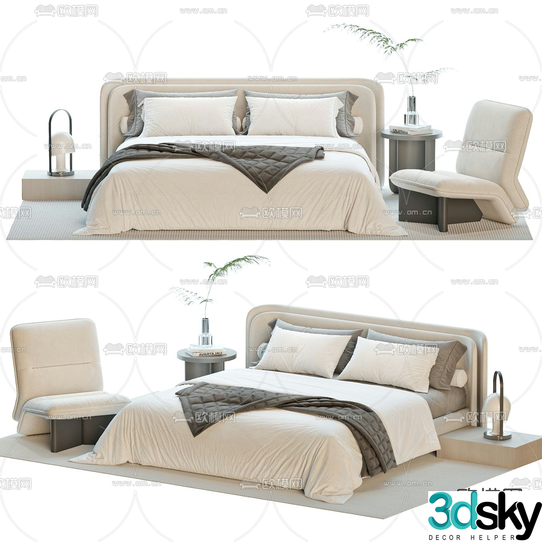 Modern double bed 3d model