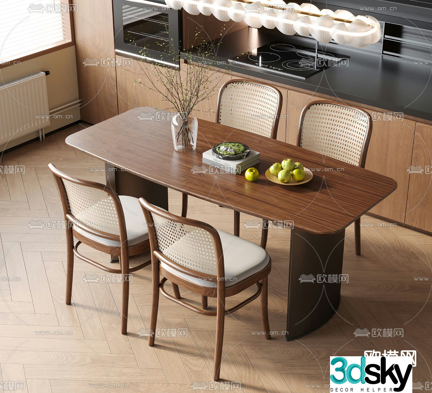 Medieval style dining table and chairs 3d model