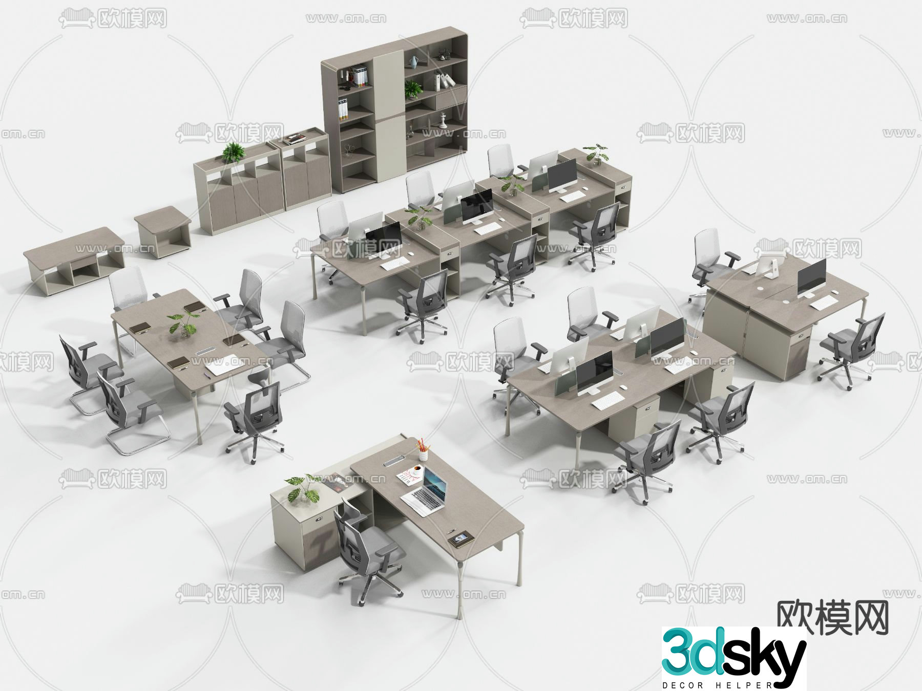 Card space desk file cabinet 3d model