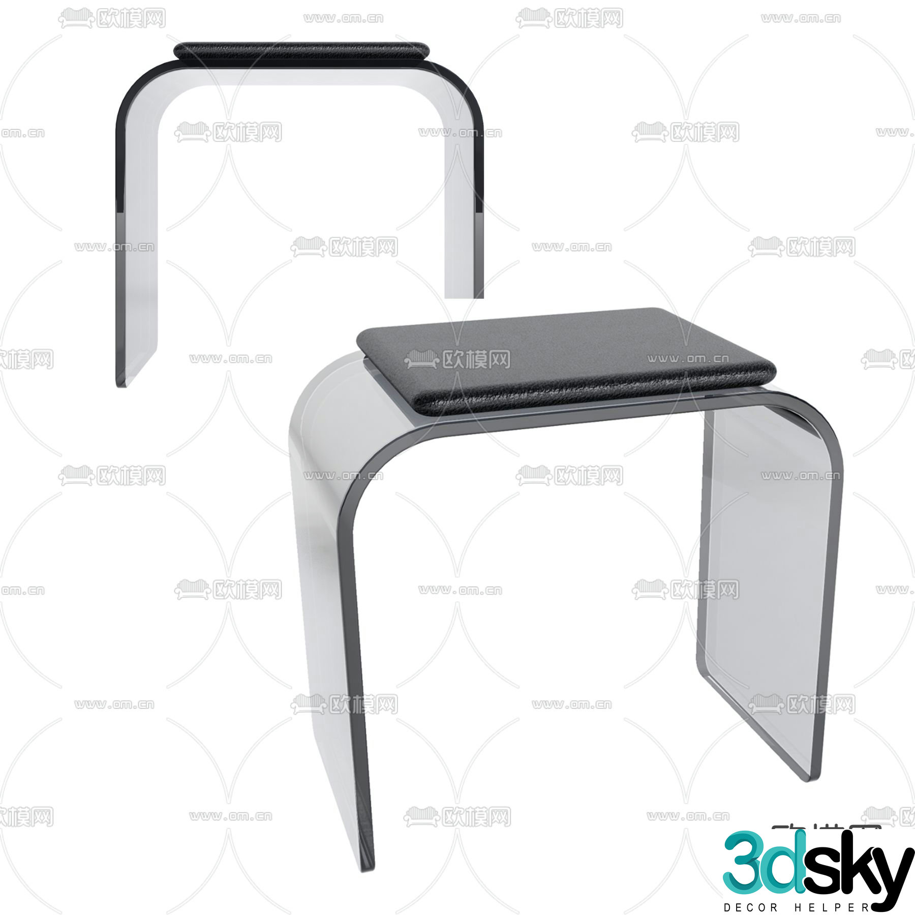 Acrylic stool low stool 3d model