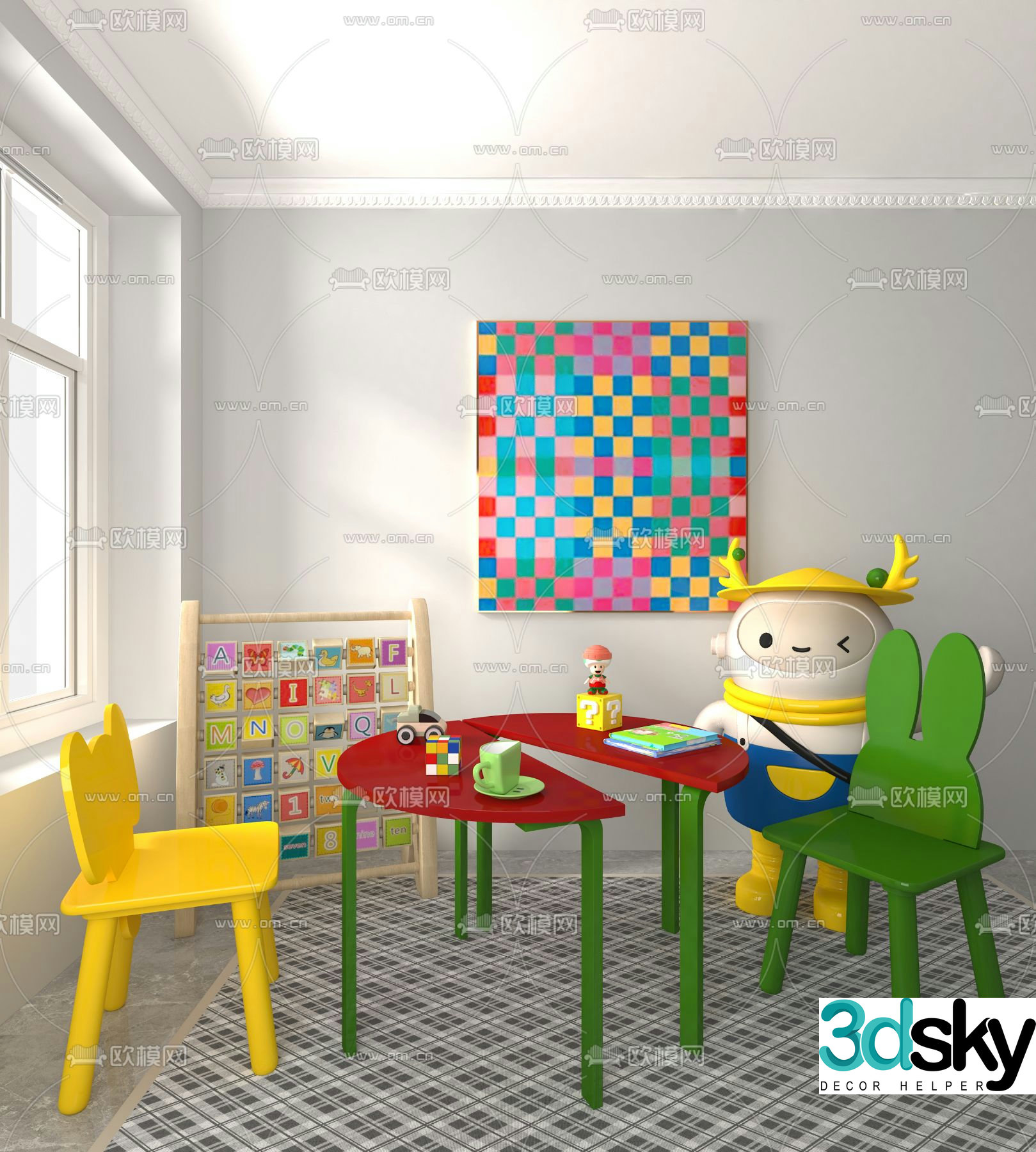 memphis toy table children’s table and chairs 3d model
