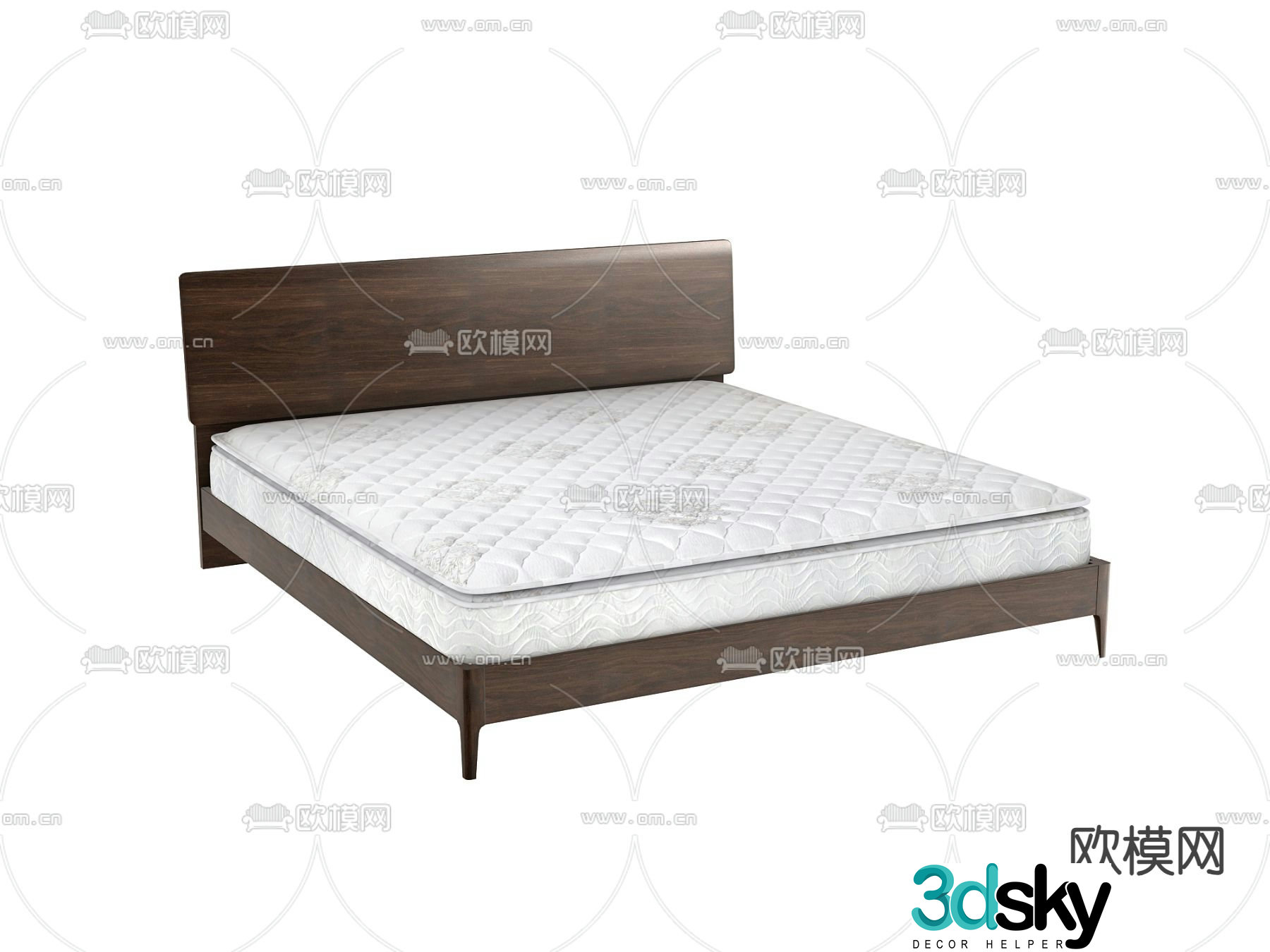 Modern solid wood double bed 3d model