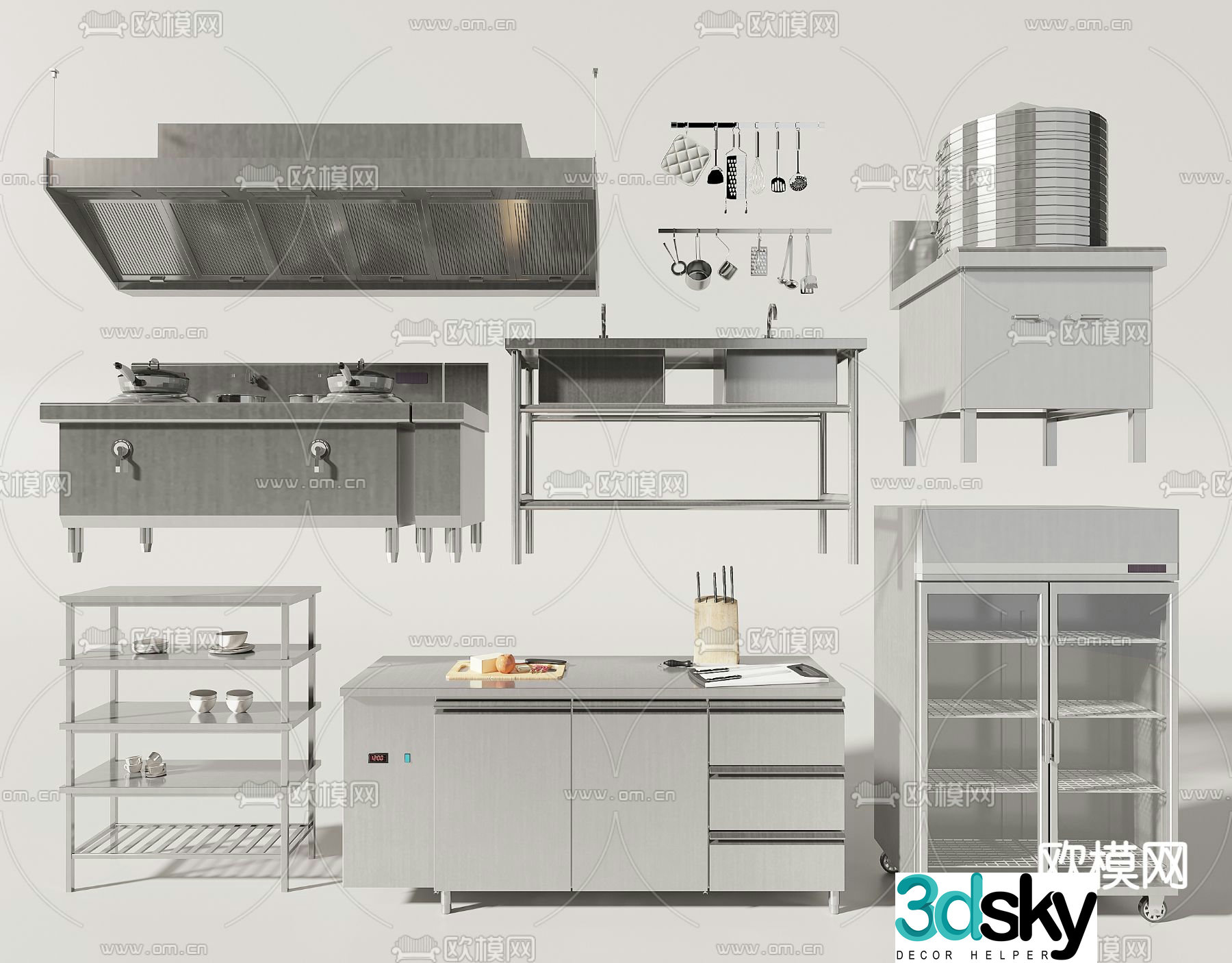 Kitchen equipment kitchen console stainless steel kitchen utensils 3D model