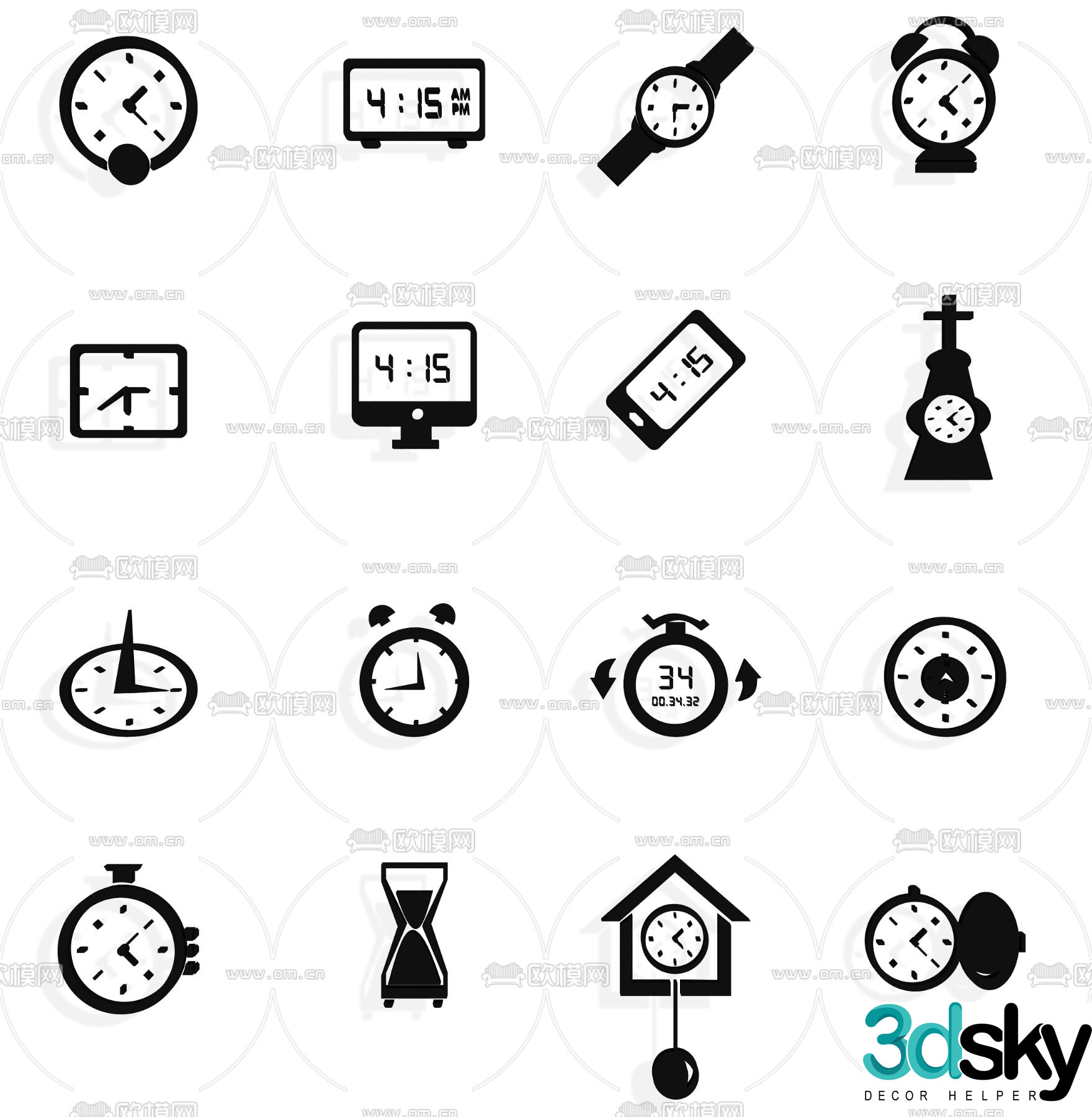 clock stopwatch timer icon 3d model