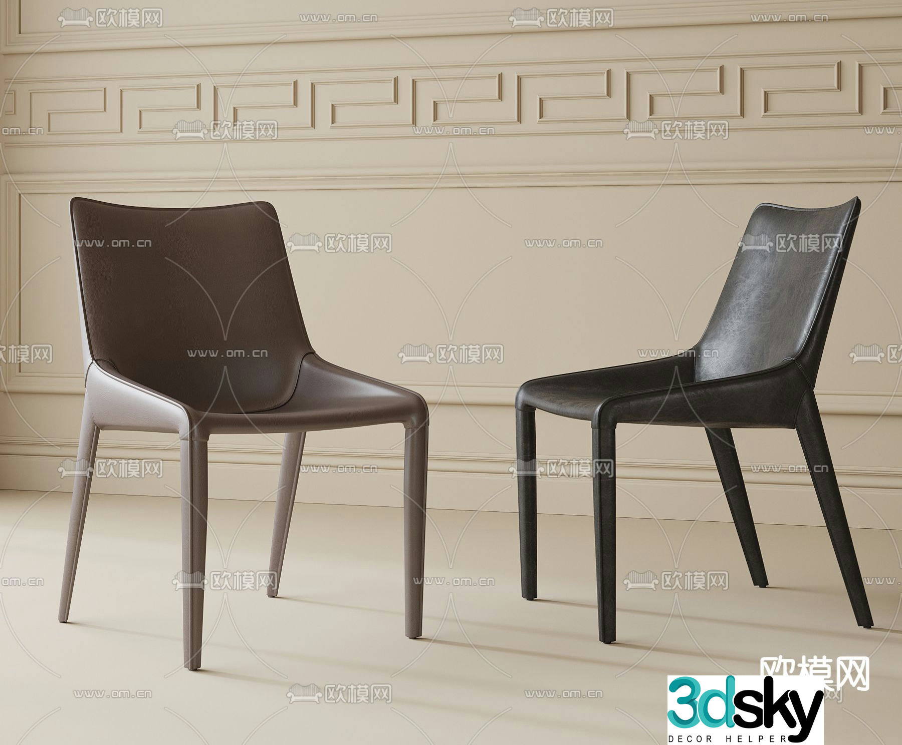 Modern dining chair single chair back chair 3d model