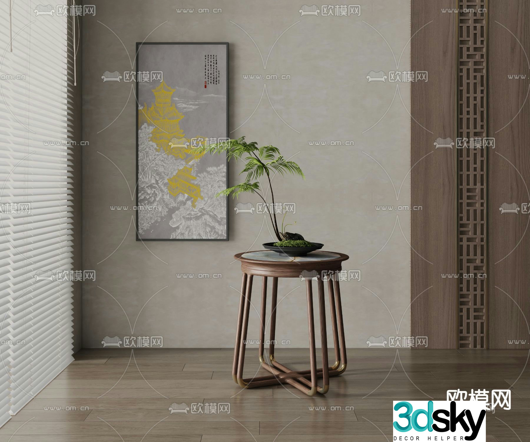 New Chinese style side table corner table and round table 3D model
