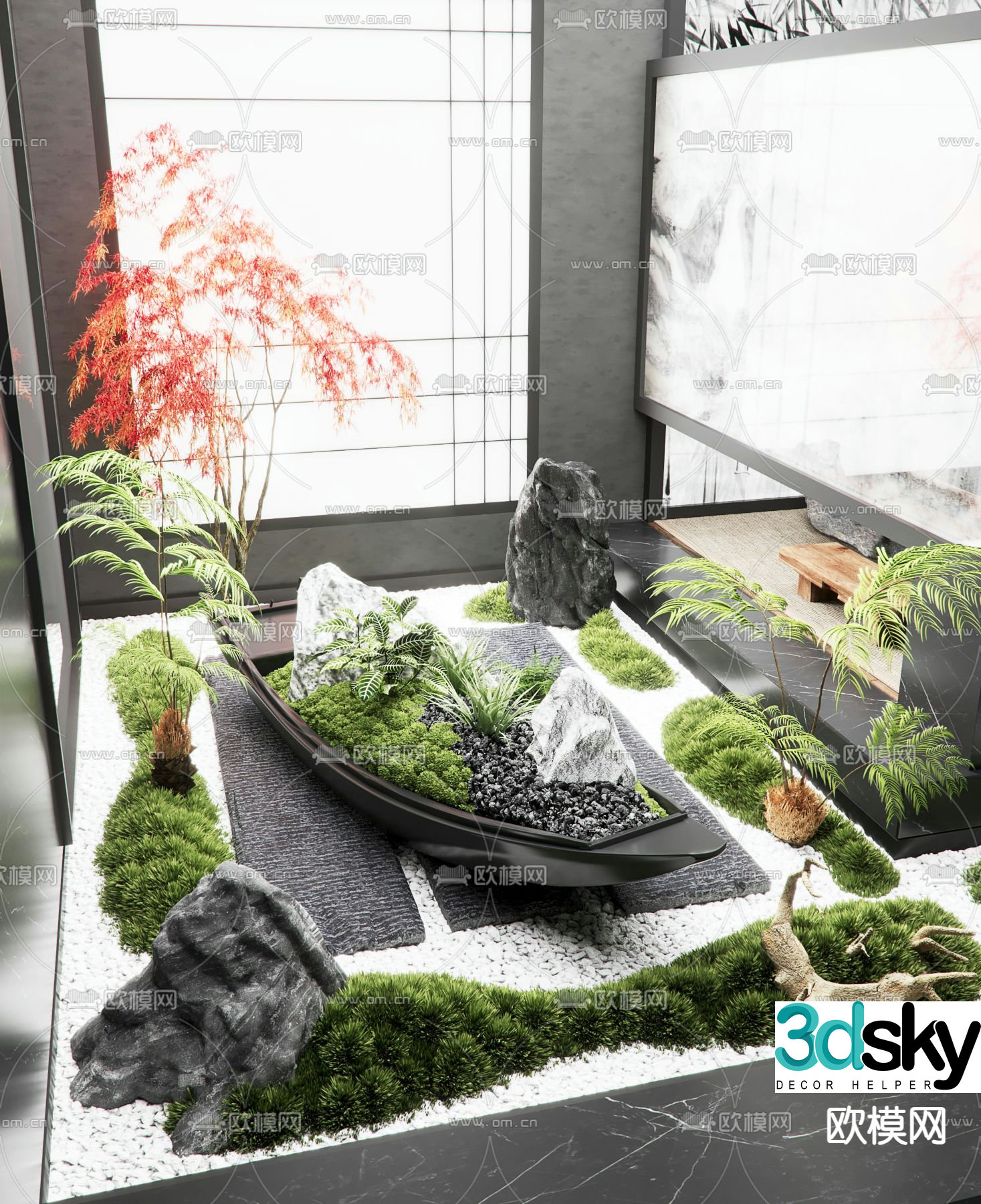 Indoor landscaping moss landscape 3d model