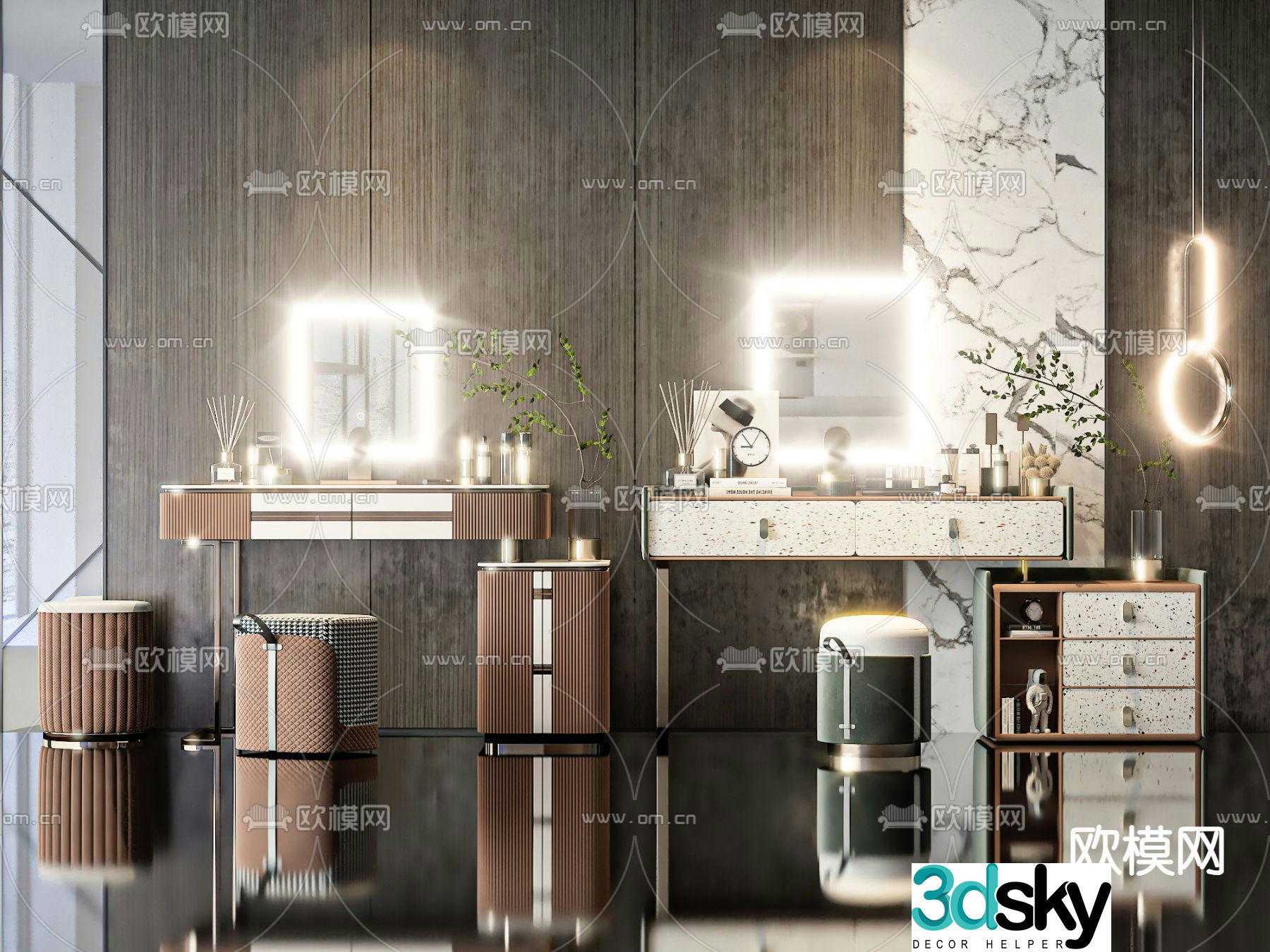 Light luxury dressing table makeup table 3d model