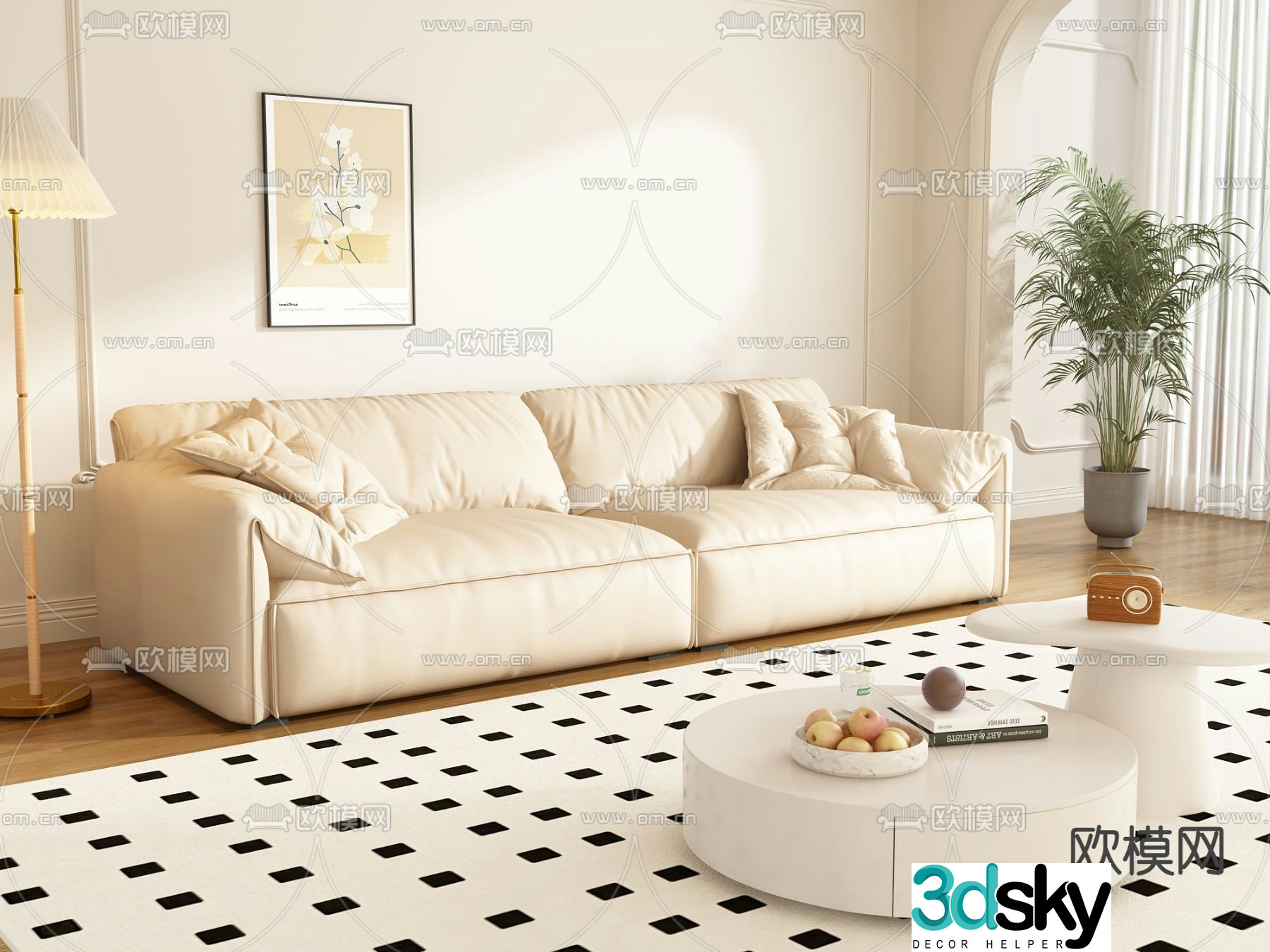 Cream style sofa double sofa 3d model