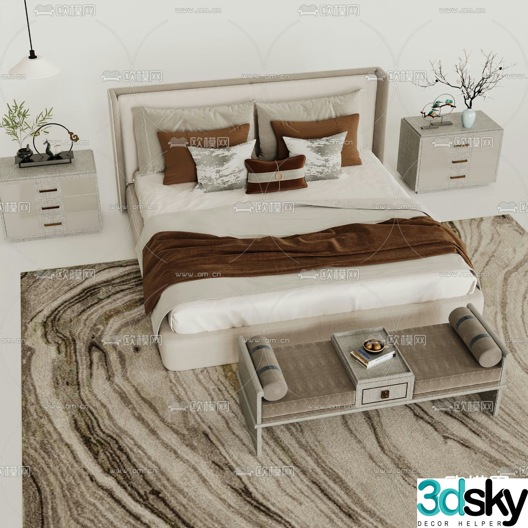 New Chinese style double bed 3d model