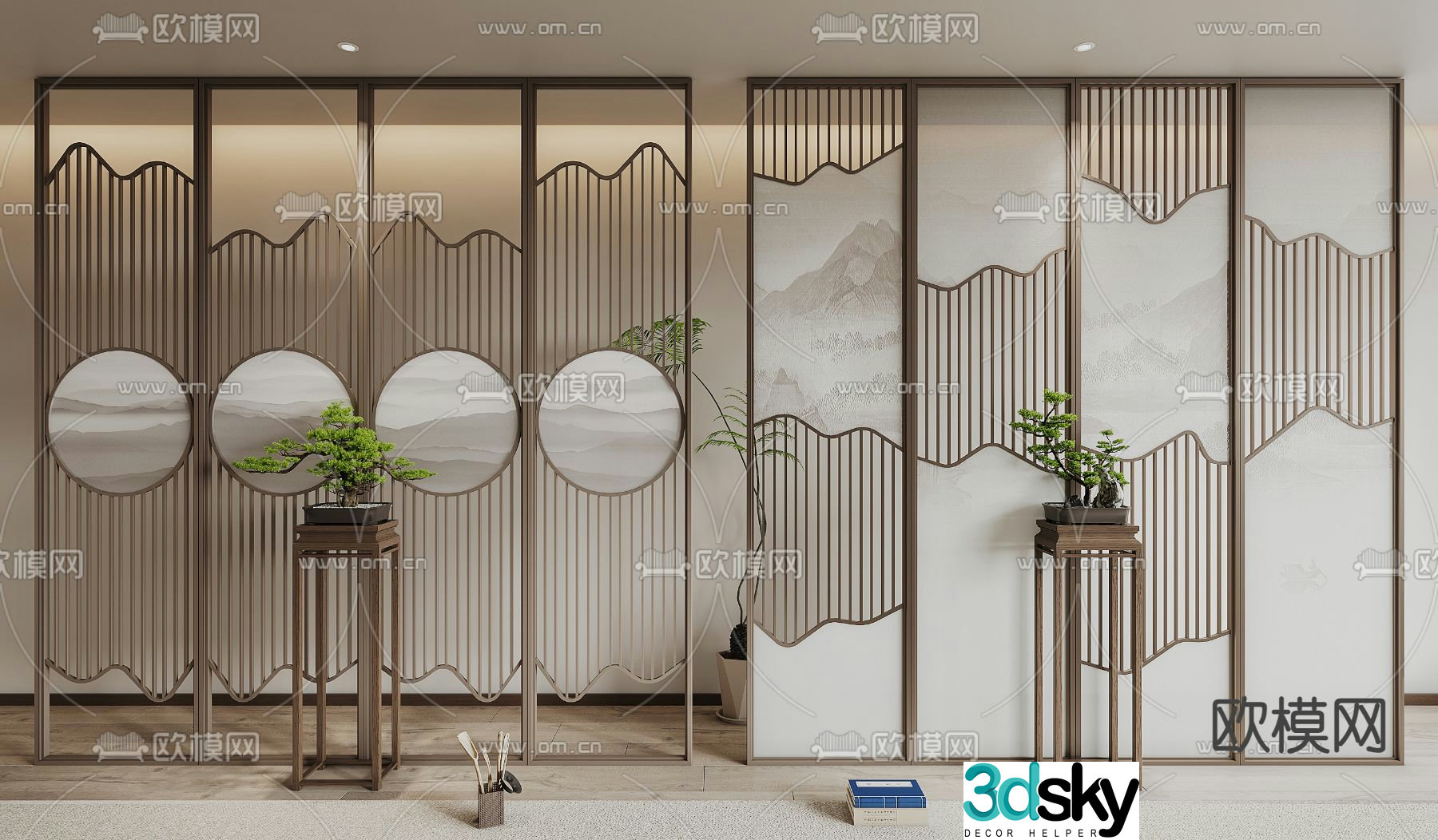 New Chinese style partition hollow partition 3D model