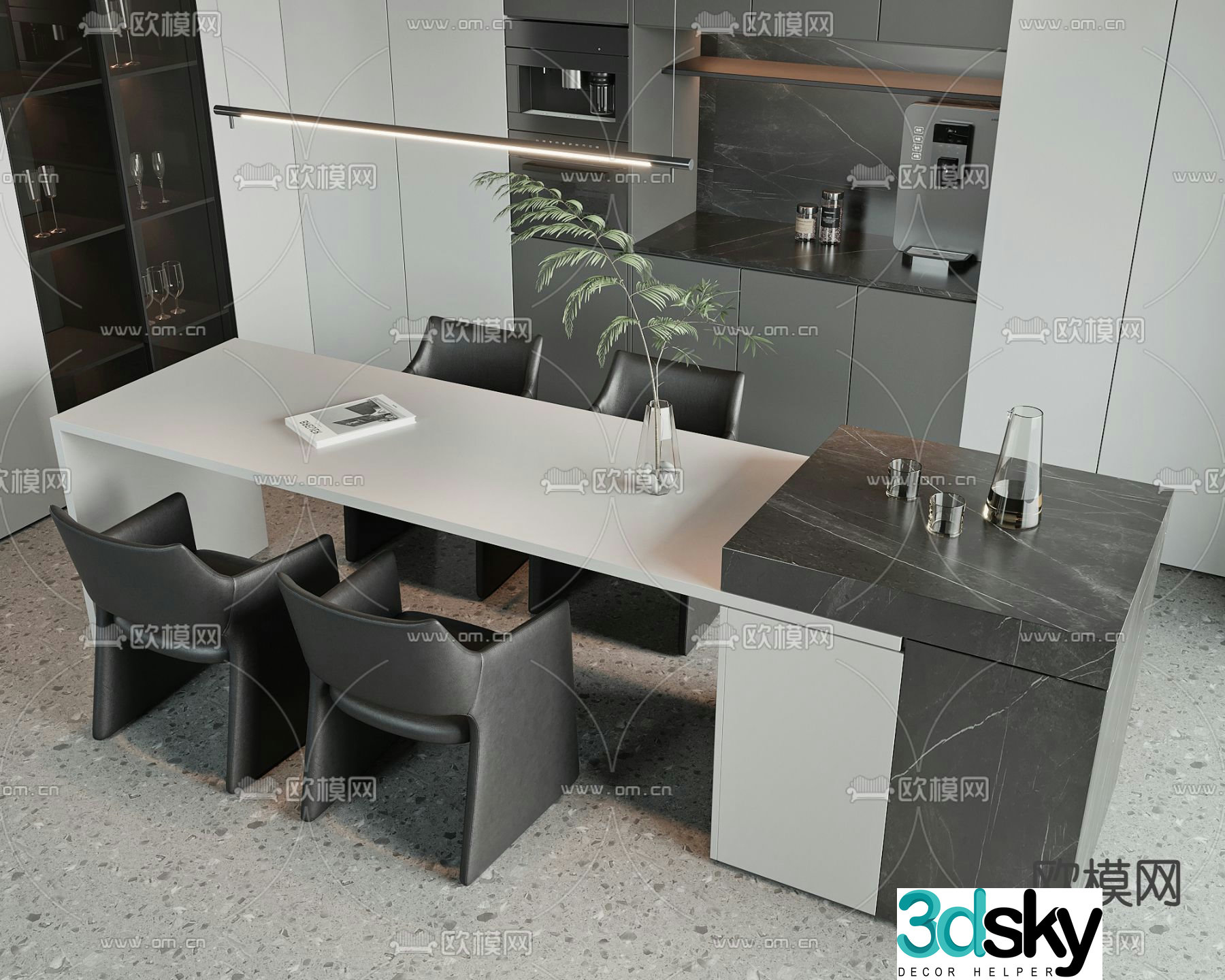 Modern island dining table 3d model