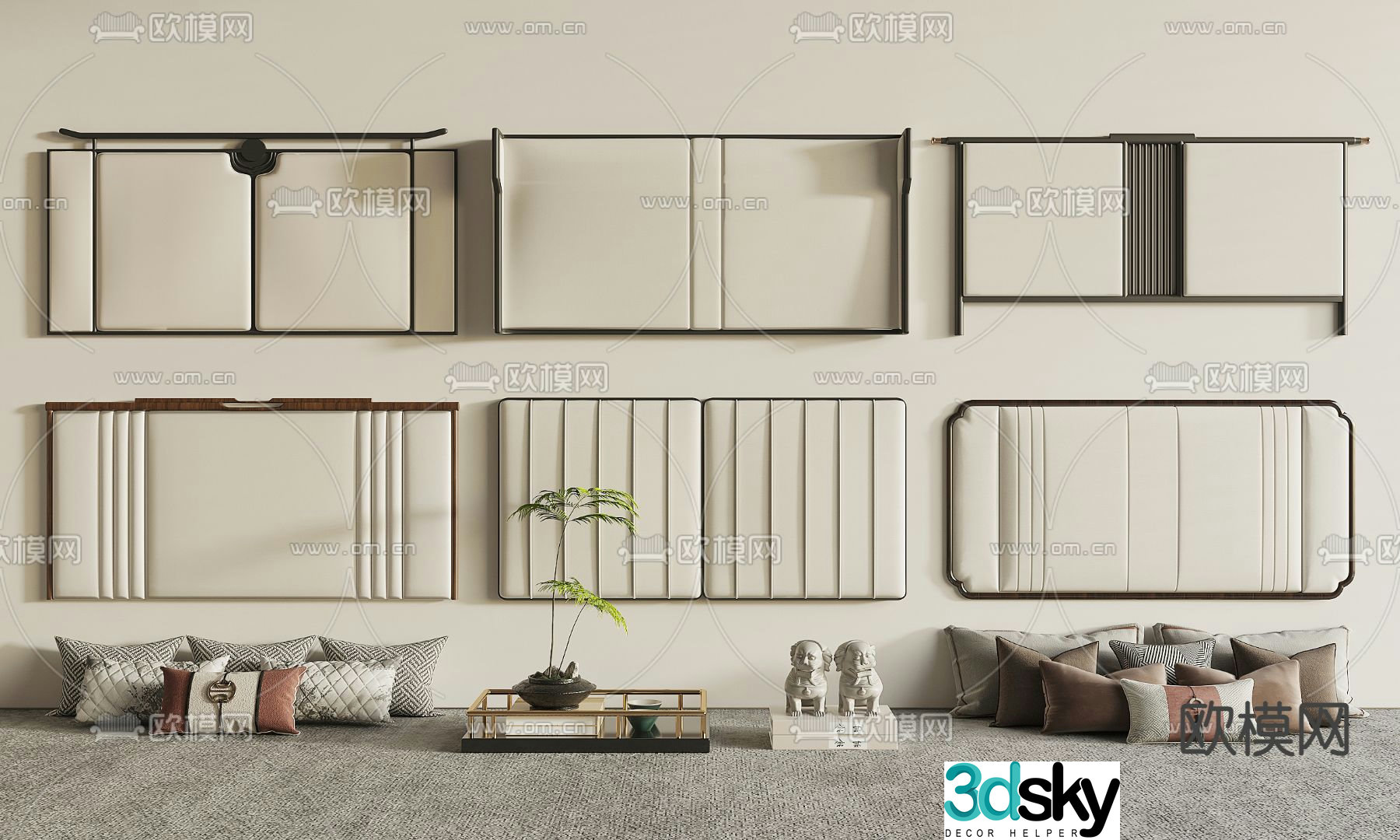 New Chinese style bed back 3d model