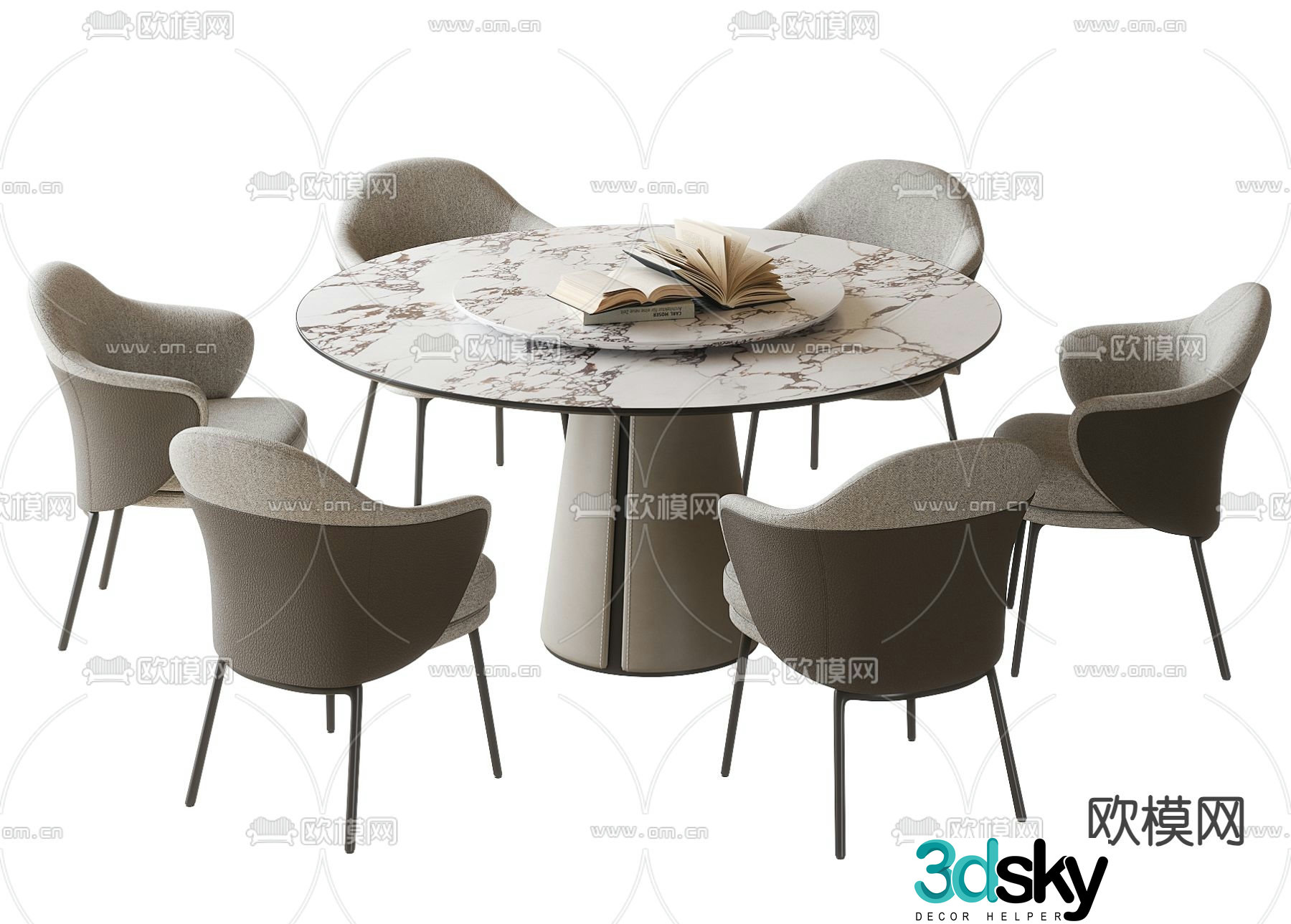 Modern dining table and chairs round dining table 3d model