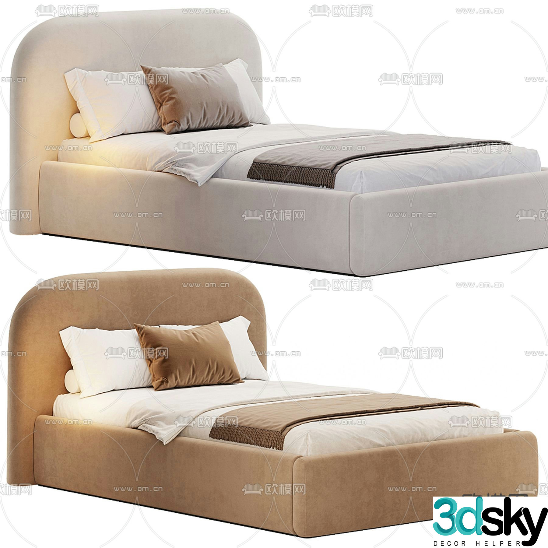 Modern fabric single bed 3d model