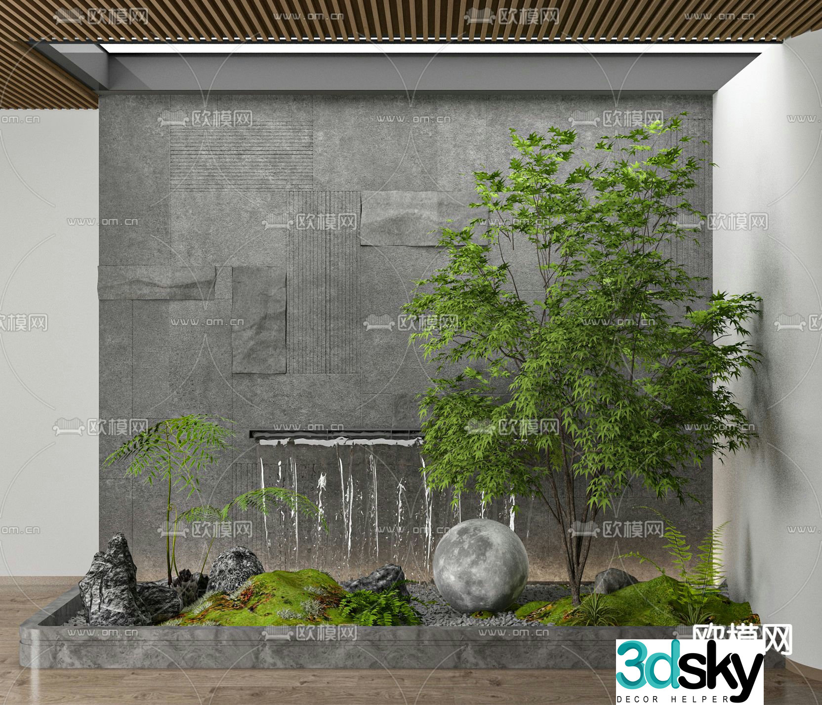 Indoor landscaping rock and waterscape 3D model