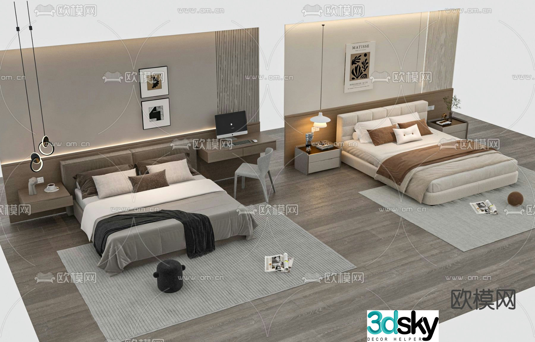 Modern double bed 3d model