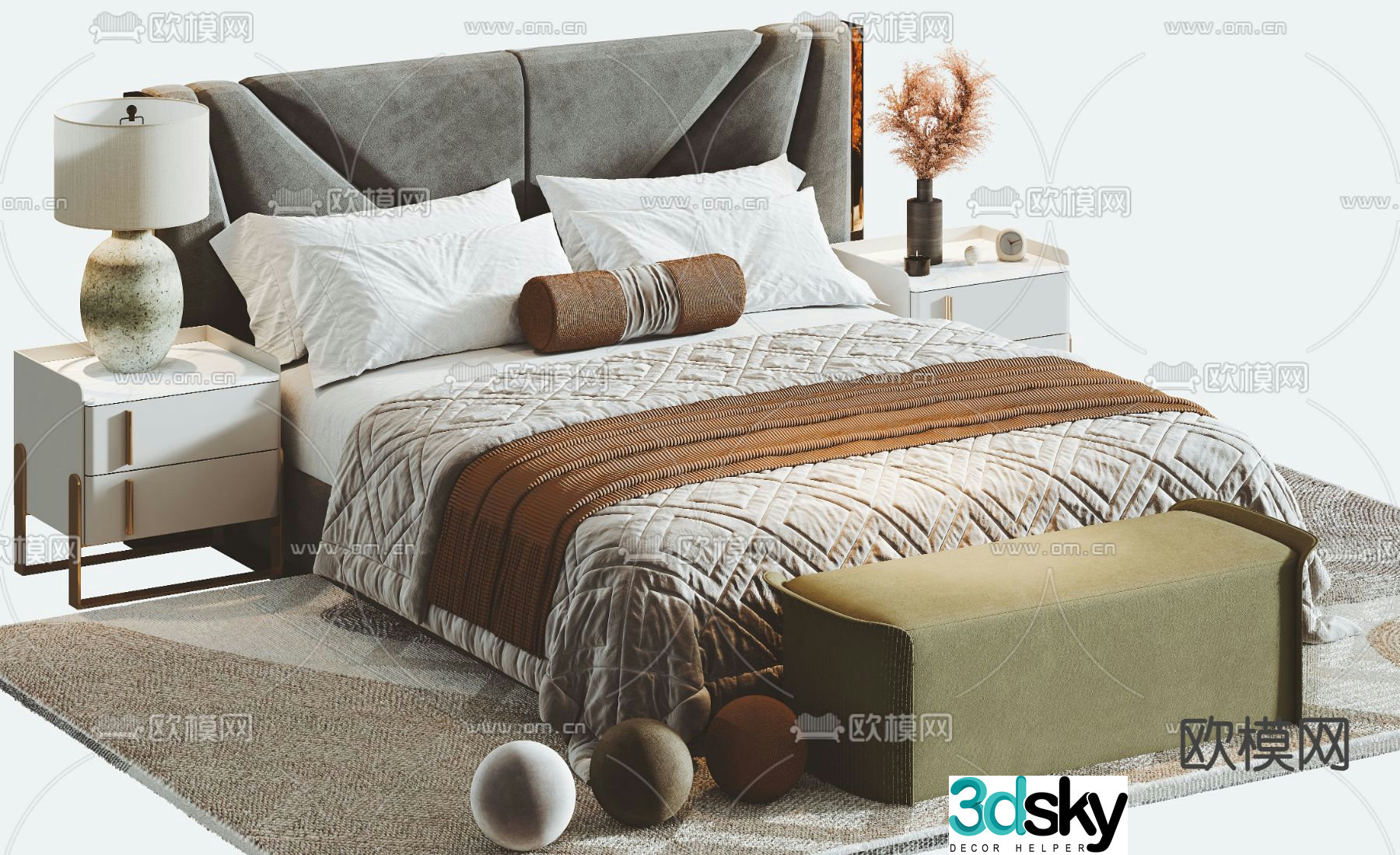 Modern double bed 3d model