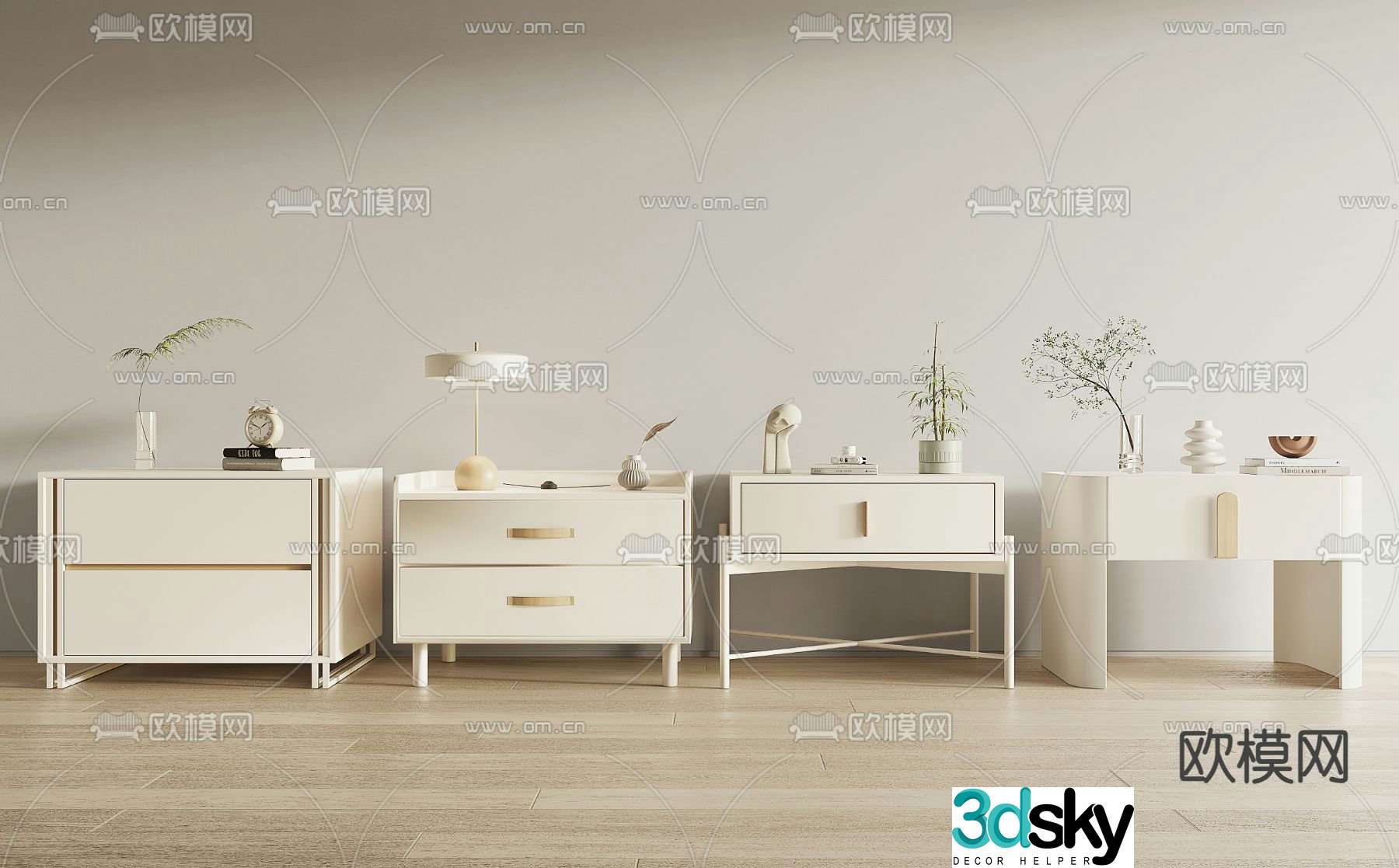 Cream style bedside table 3d model