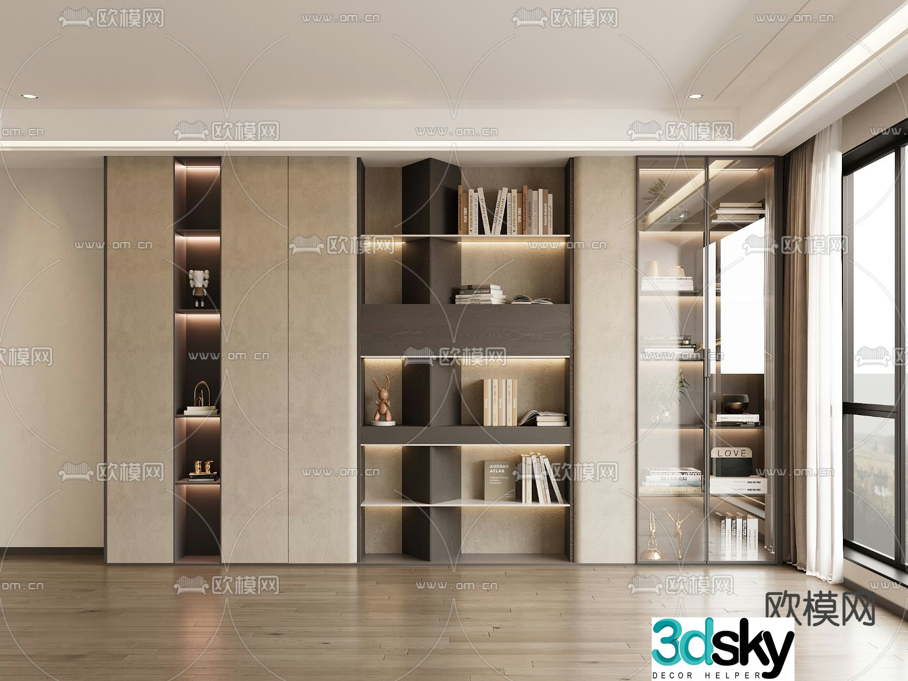 Modern bookcase display cabinet glass cabinet 3d model