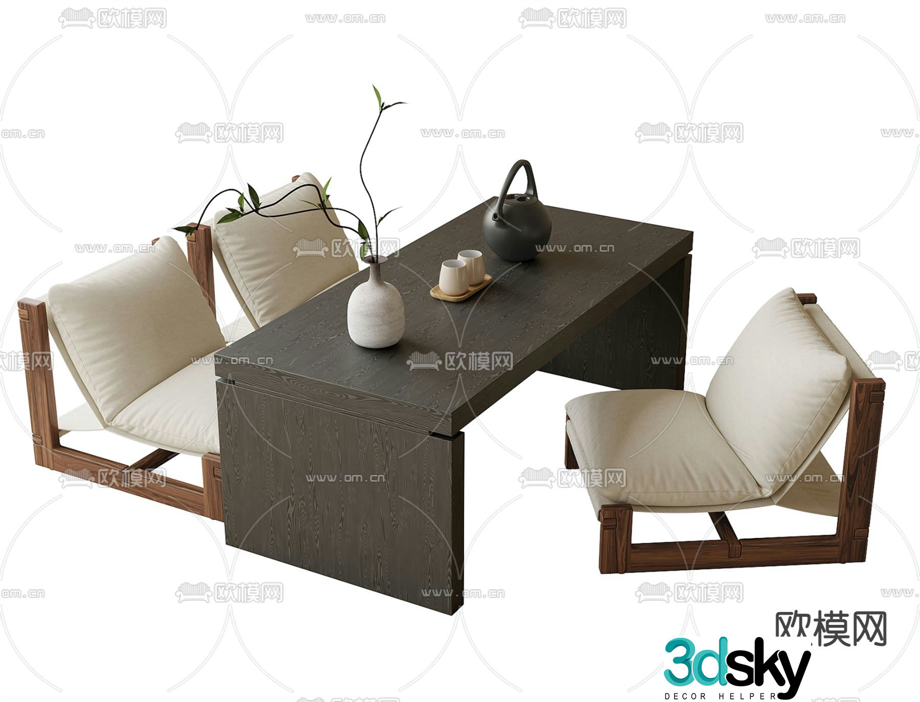 Modern tea table and chair 3d model