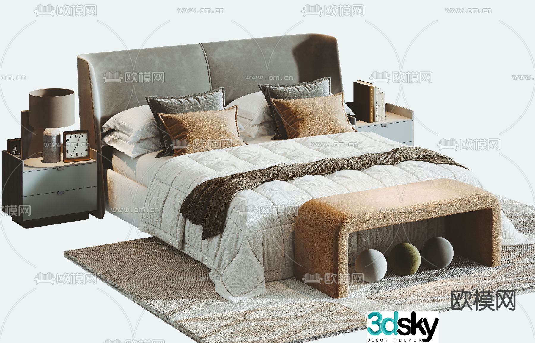 Modern double bed 3d model