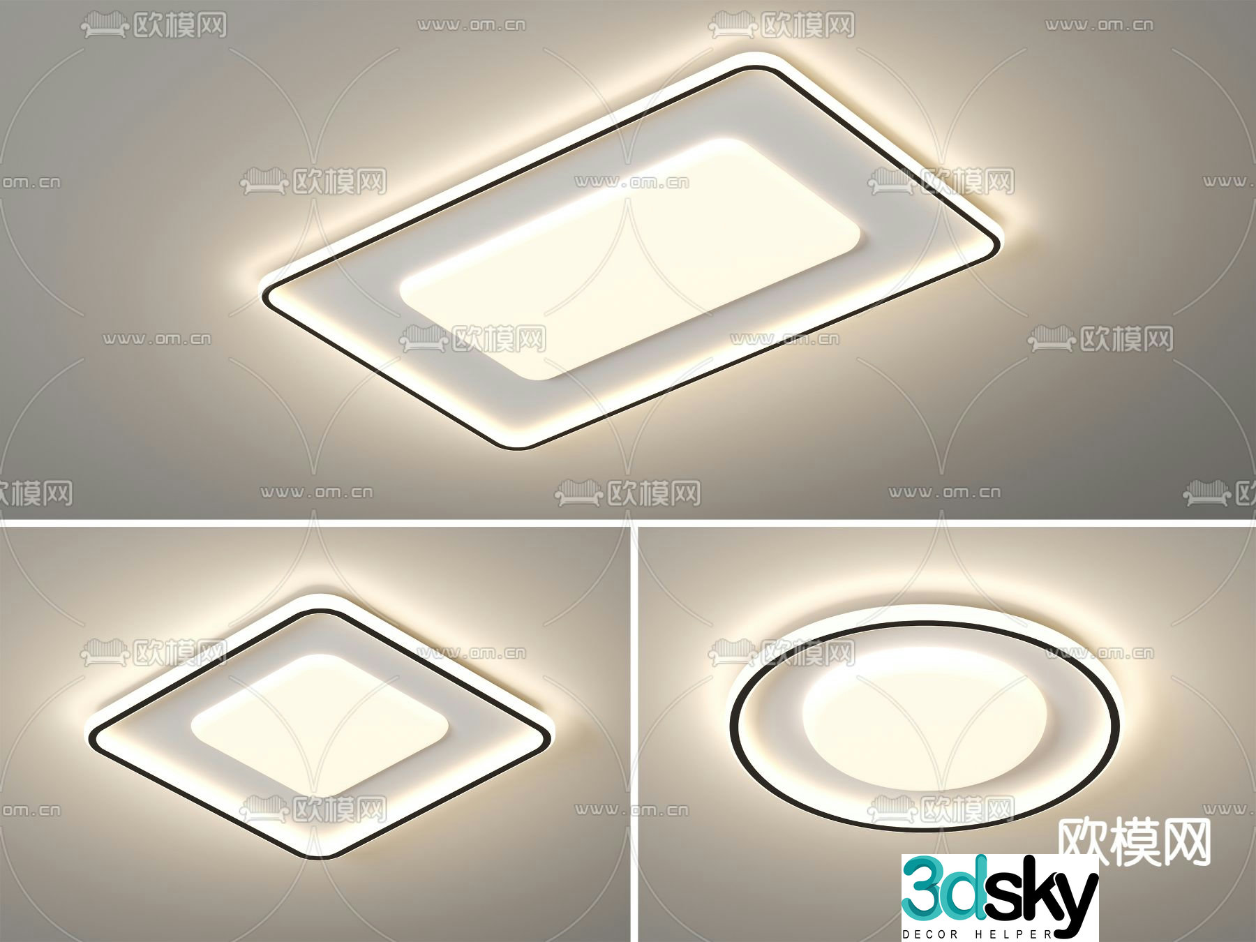 Square ceiling lamp Round ceiling lamp 3d model