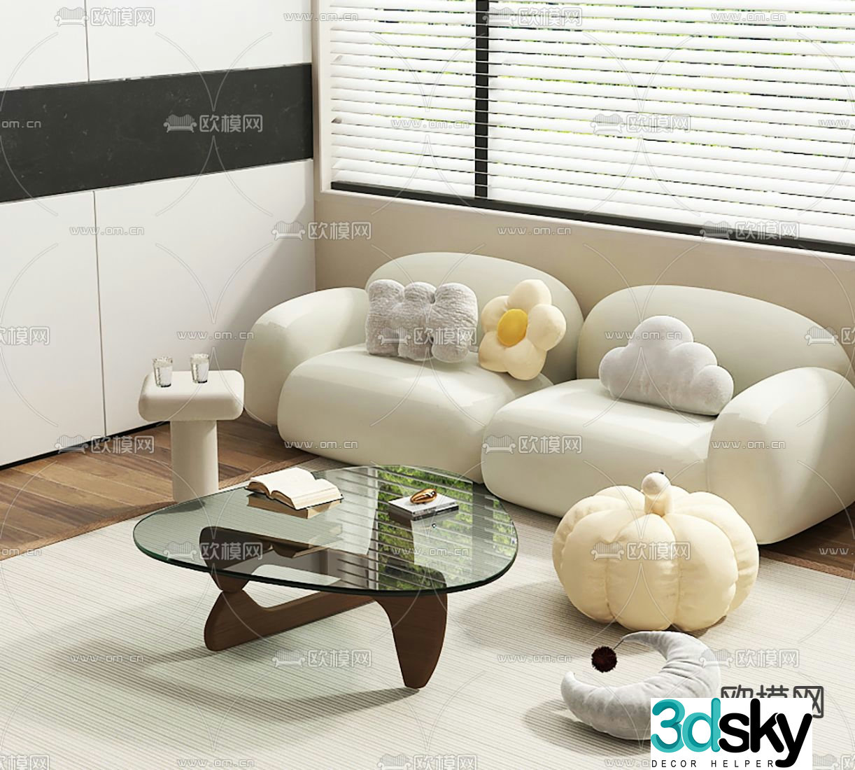 Cream Sofa Double Sofa 3d model