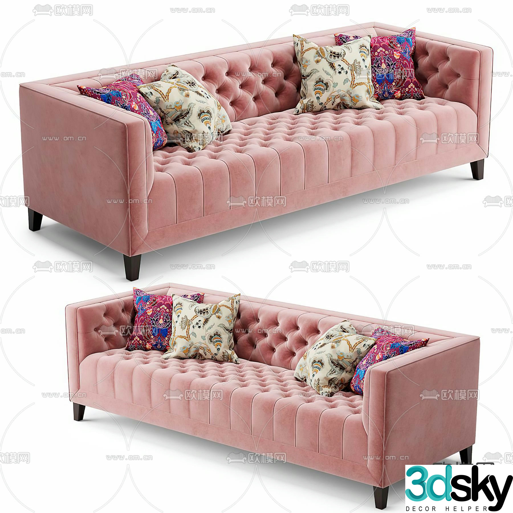Jane European pink sofa 3d model